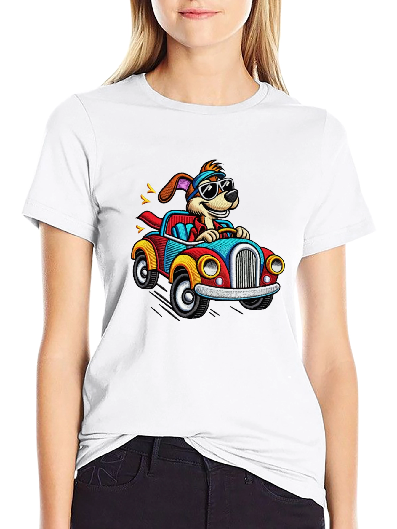 Cartoon Dog Driving a Car Graphic Tee