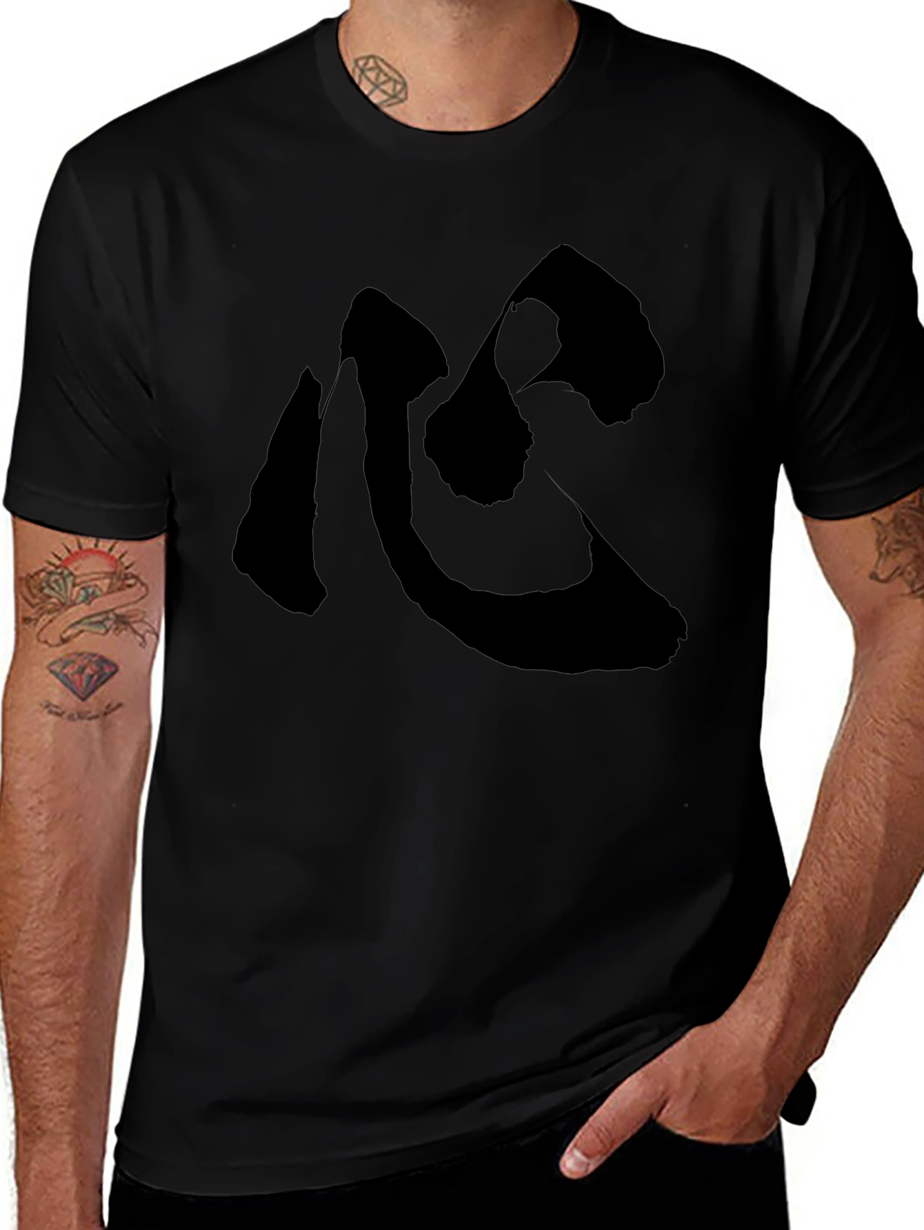 Black T-Shirt with Japanese Kokoro Symbol
