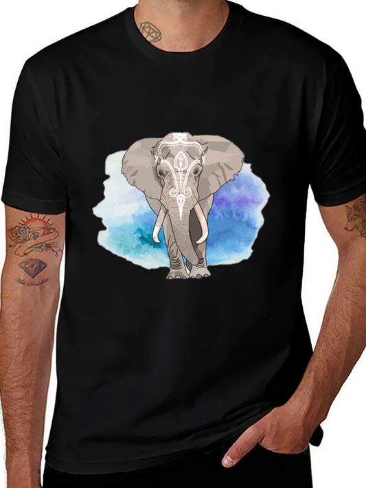 Elephant Watercolor Graphic Print Black T-Shirt