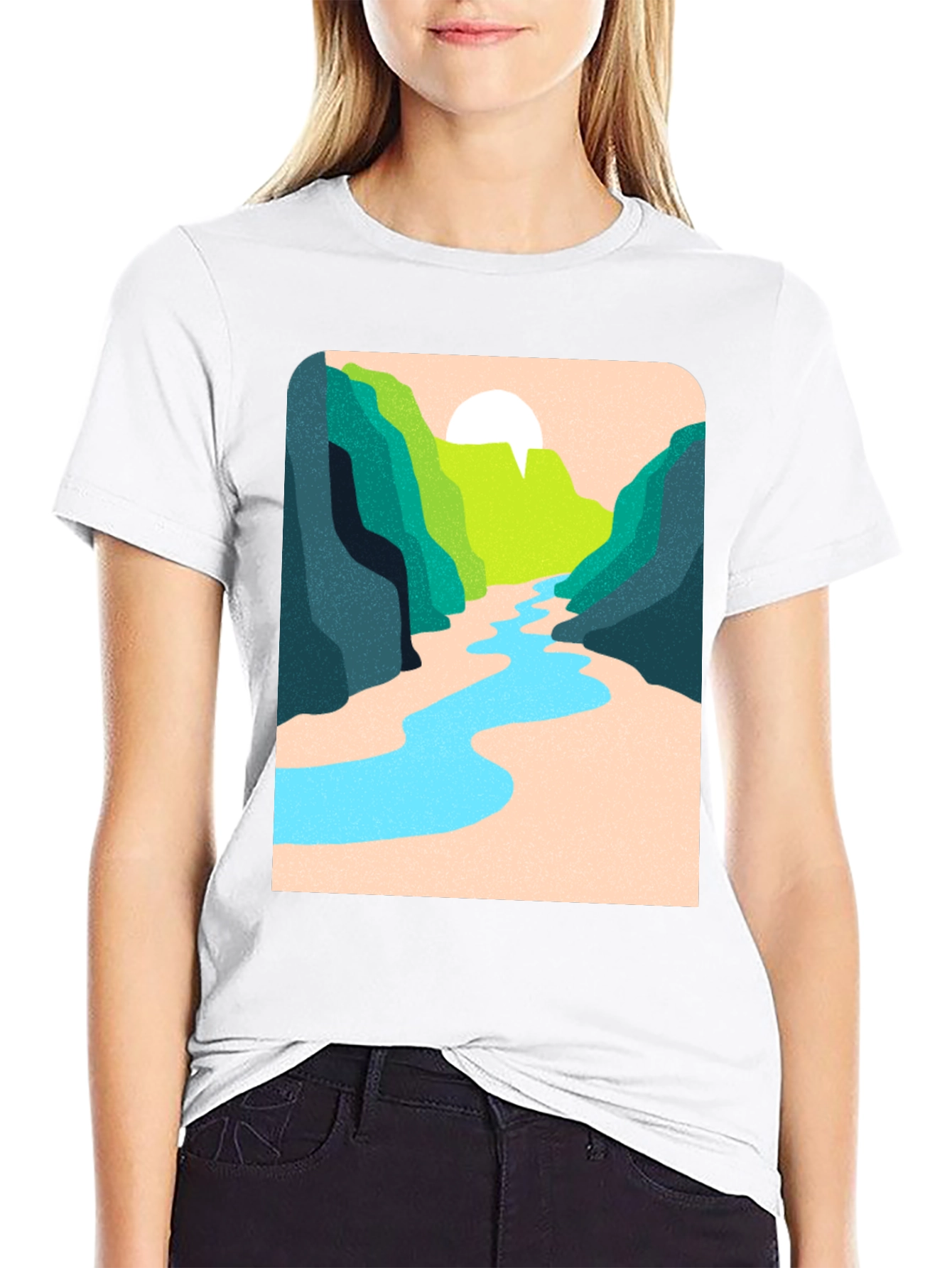 Nature River Graphic Tee - Unisex Casual Black T-Shirt
