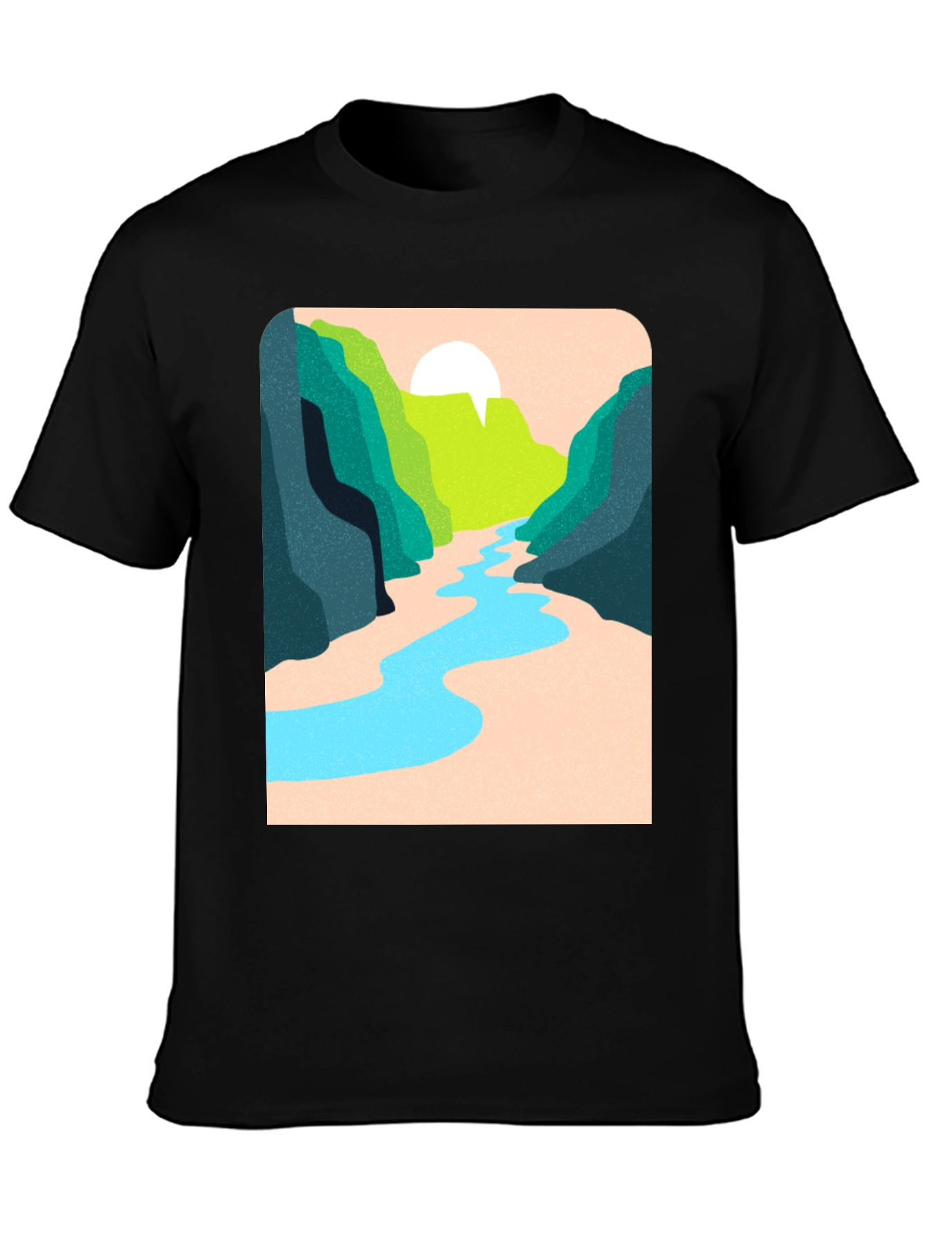 Nature River Graphic Tee - Unisex Casual Black T-Shirt