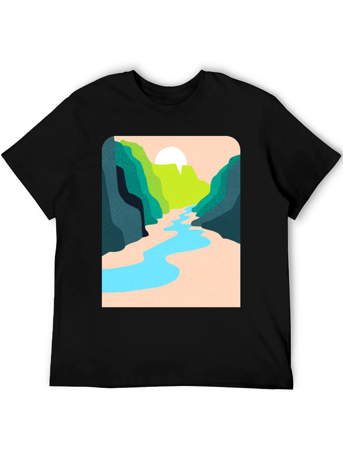 Nature River Graphic Tee - Unisex Casual Black T-Shirt