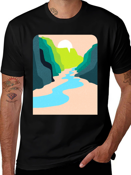 Nature River Graphic Tee - Unisex Casual Black T-Shirt