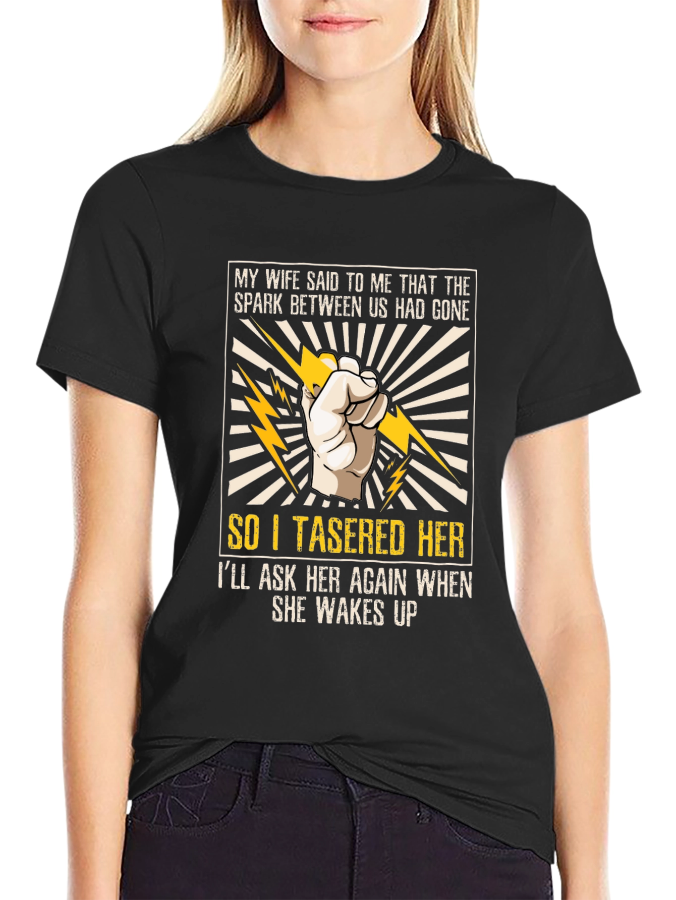 Funny Tasered Her Graphic Tee for Men