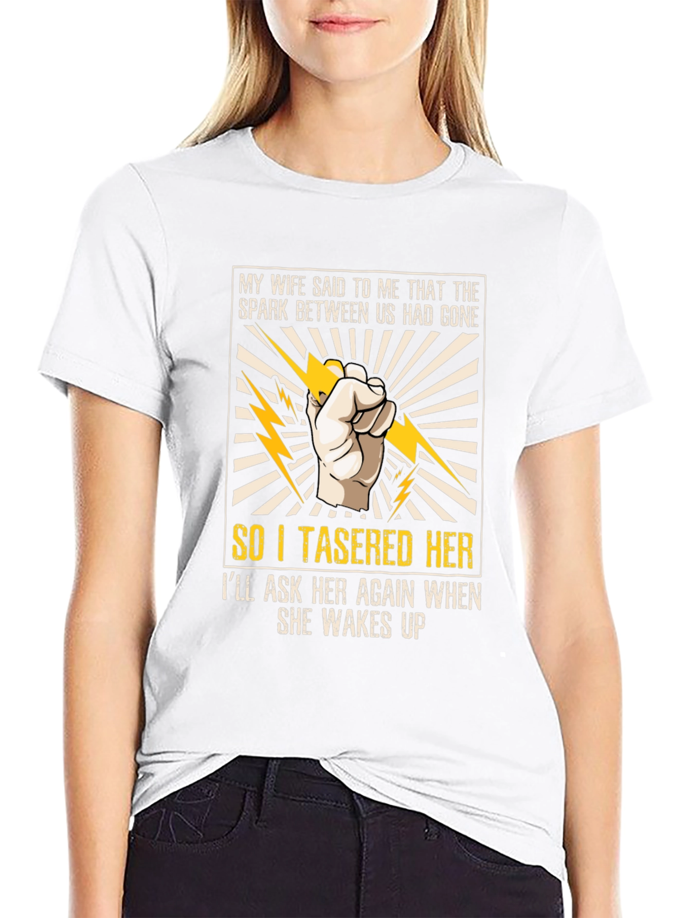 Funny Tasered Her Graphic Tee for Men