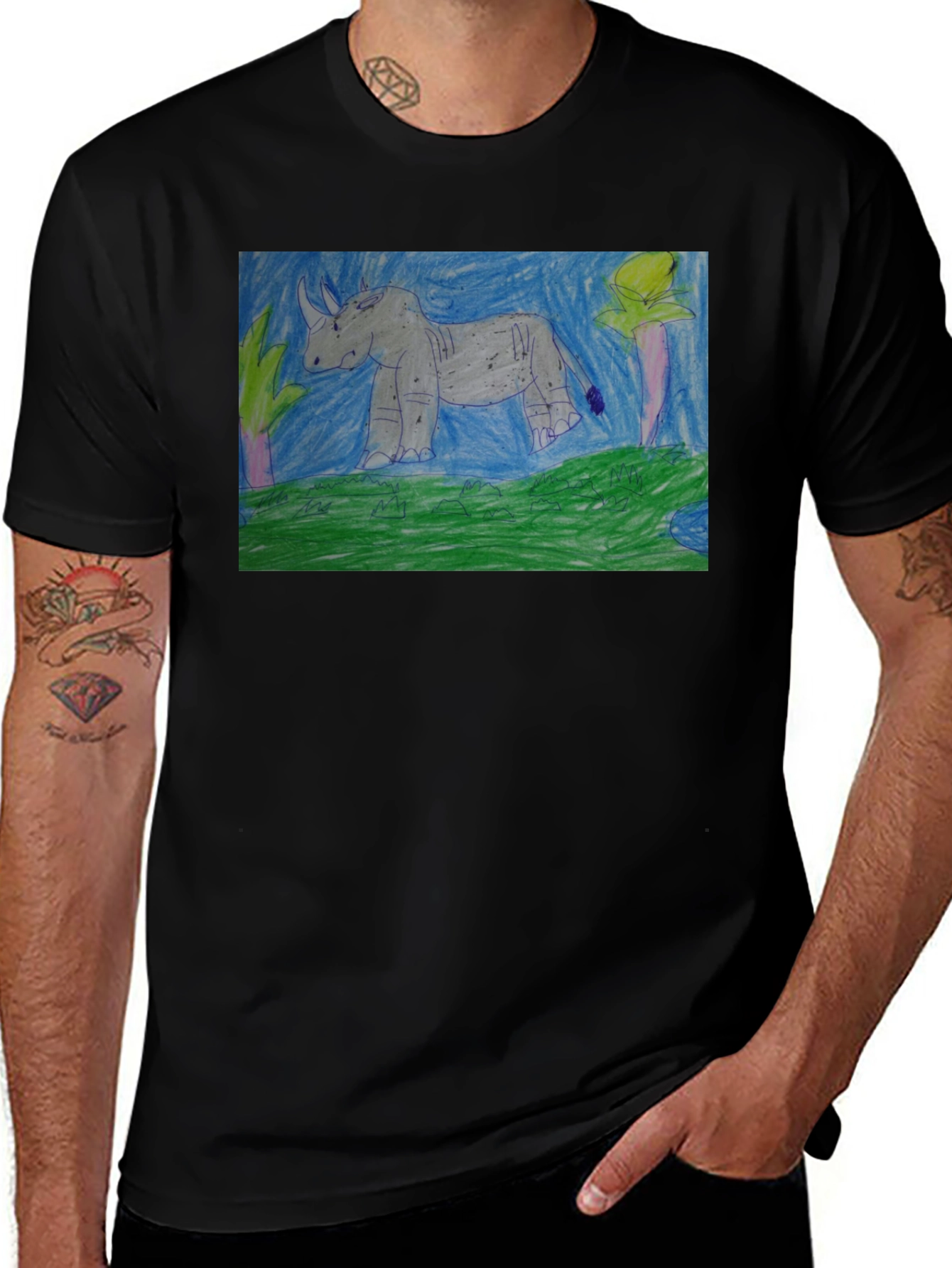 Rhino Graphic Print Black T-Shirt