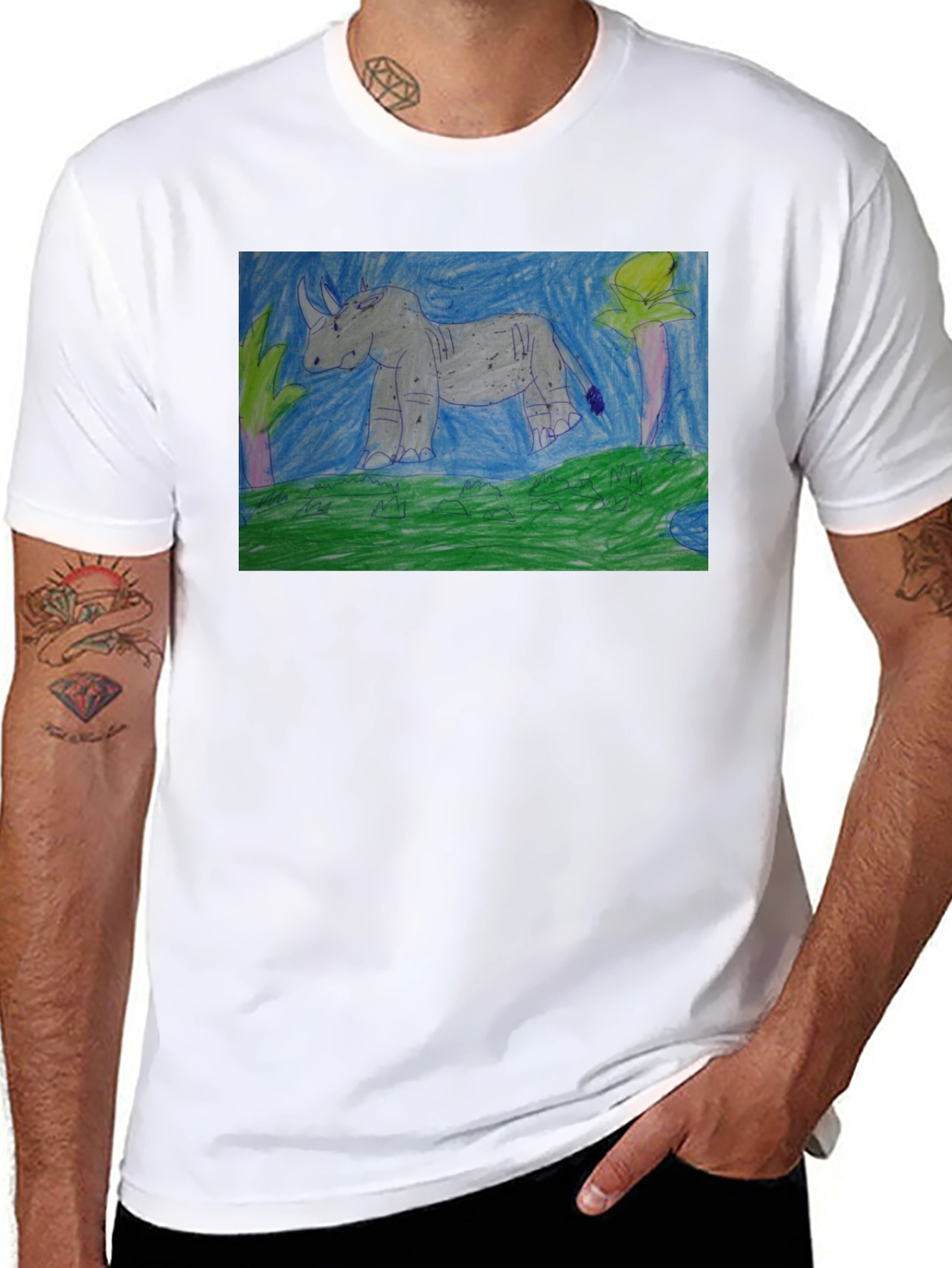 Rhino Graphic Print Black T-Shirt