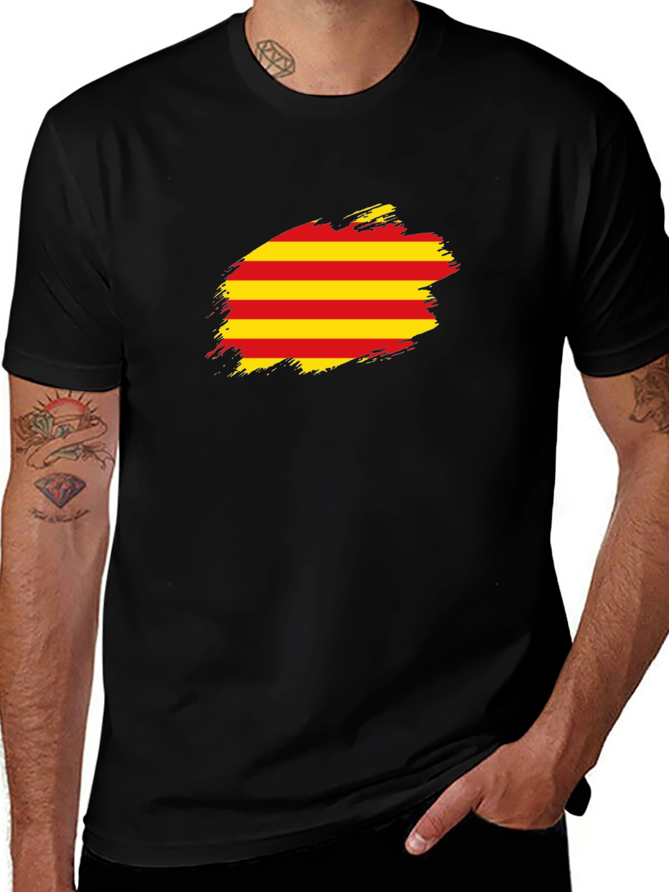 Catalonia Flag Brush T-Shirt - Black Cotton Tee