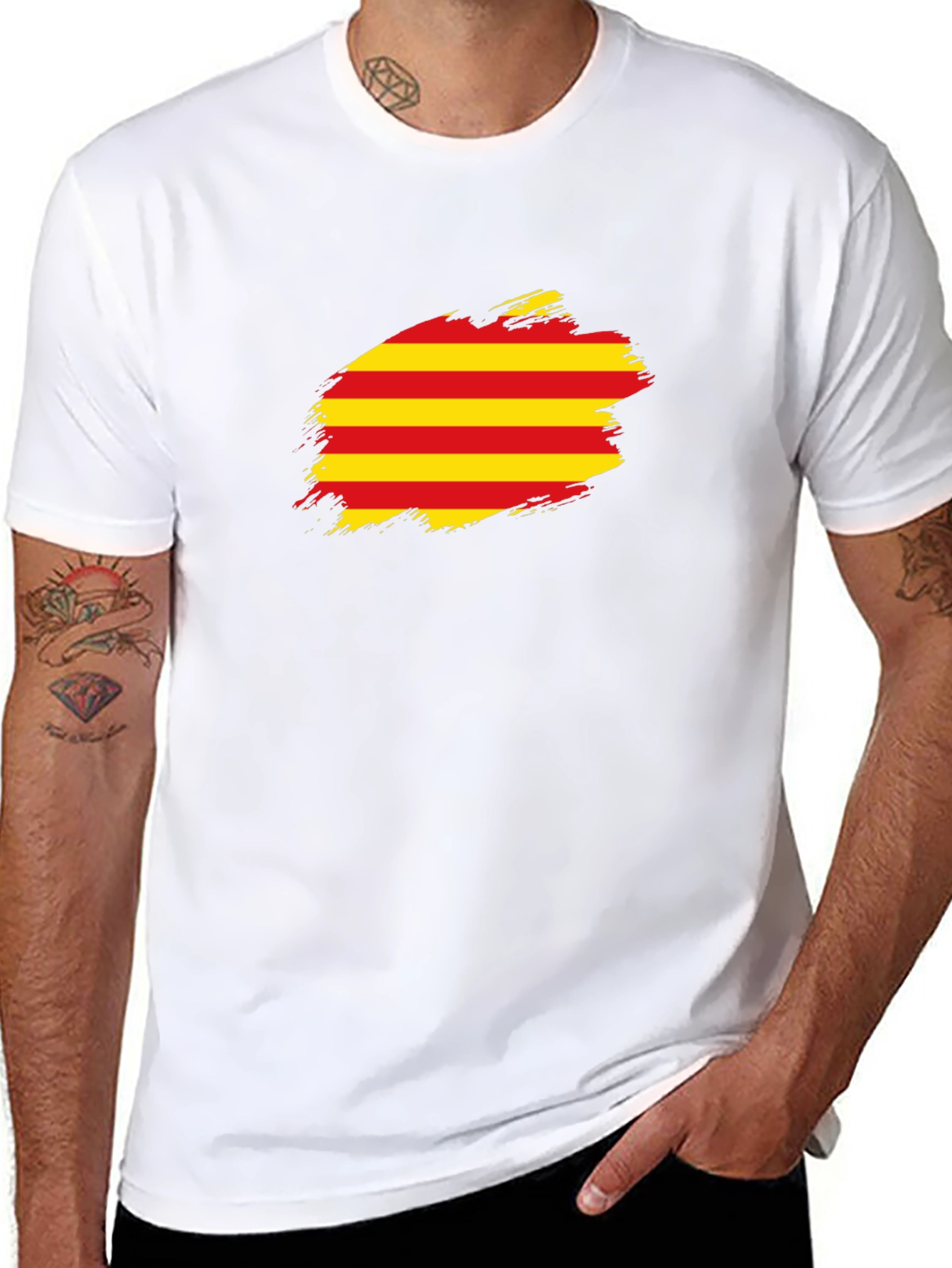 Catalonia Flag Brush T-Shirt - Black Cotton Tee