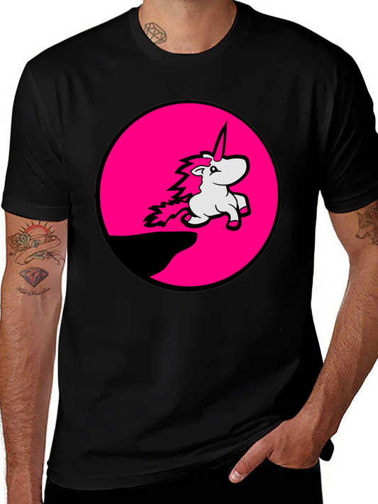 Unicorn Pink Circle Graphic Black T-Shirt