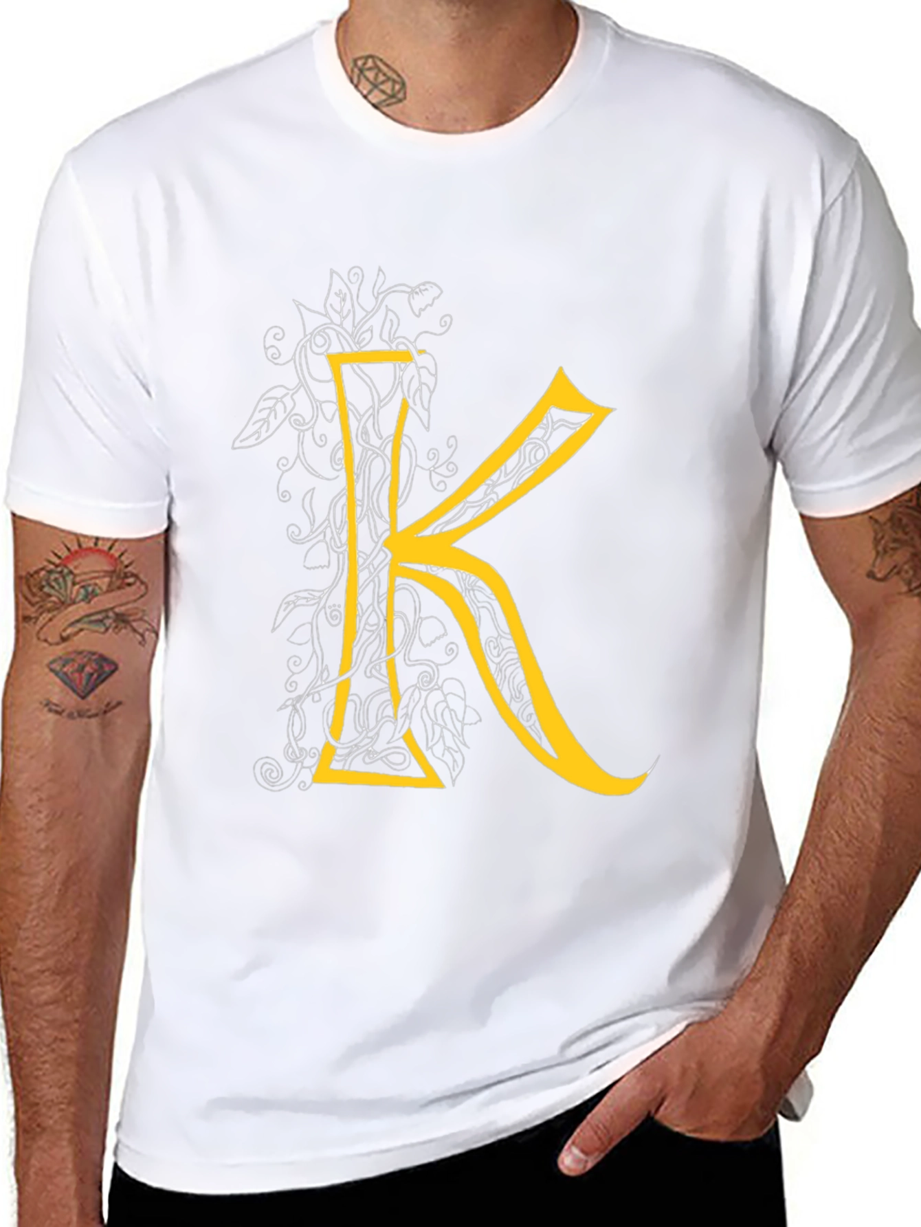 Letter K Graphic Tee - Black Cotton Blend