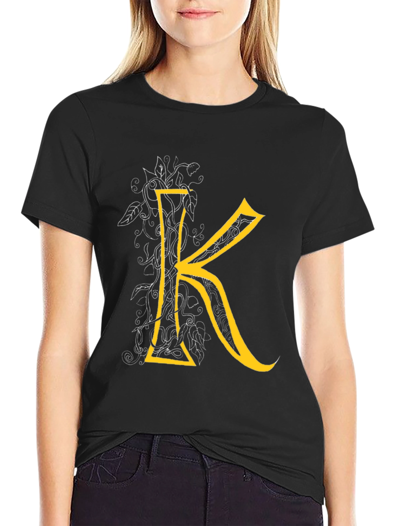 Letter K Graphic Tee - Black Cotton Blend