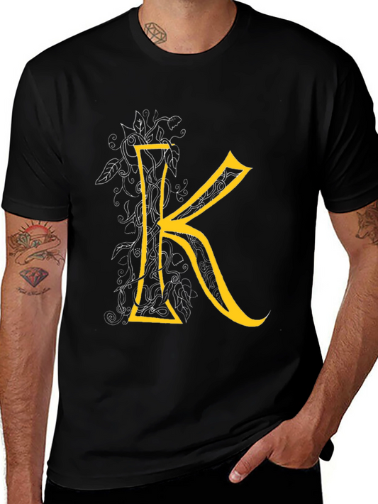 Letter K Graphic Tee - Black Cotton Blend