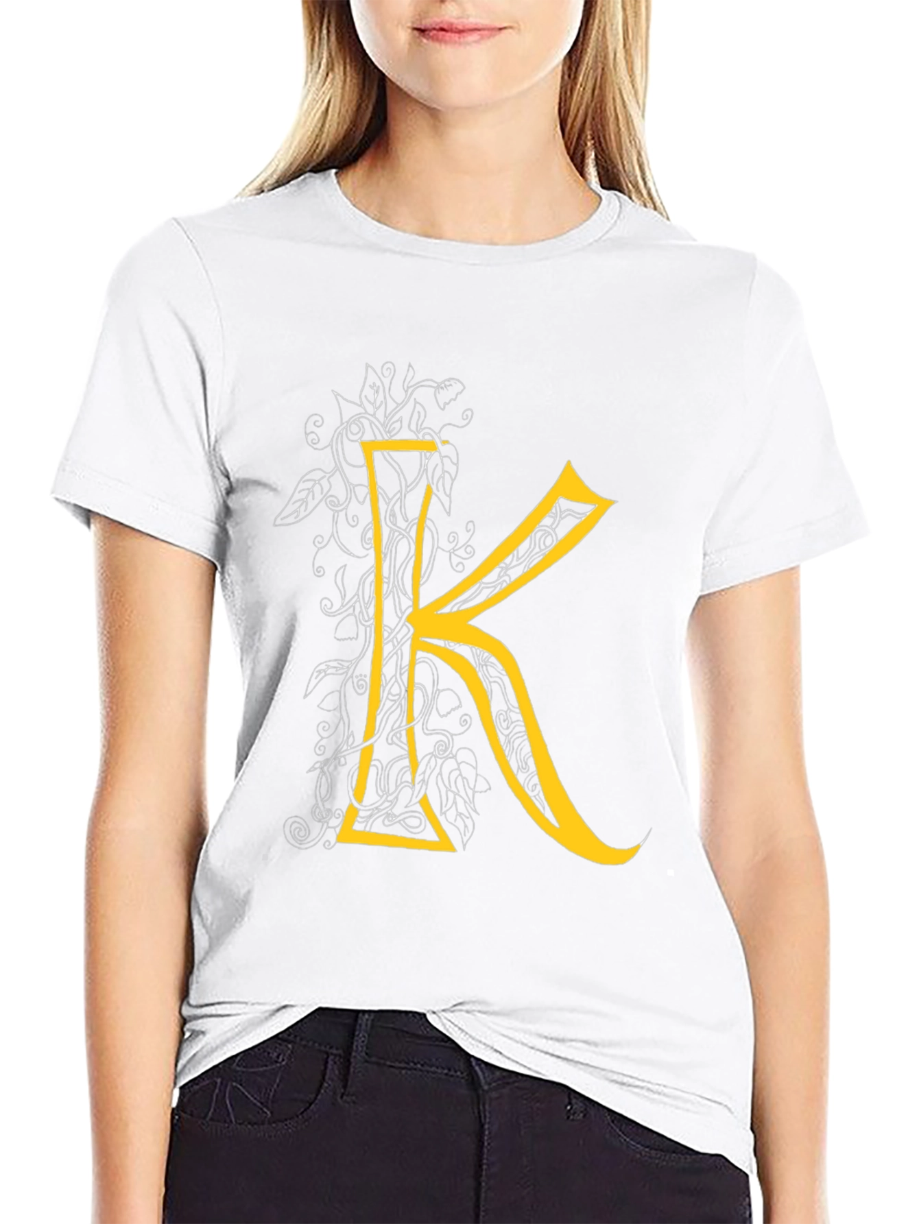 Letter K Graphic Tee - Black Cotton Blend