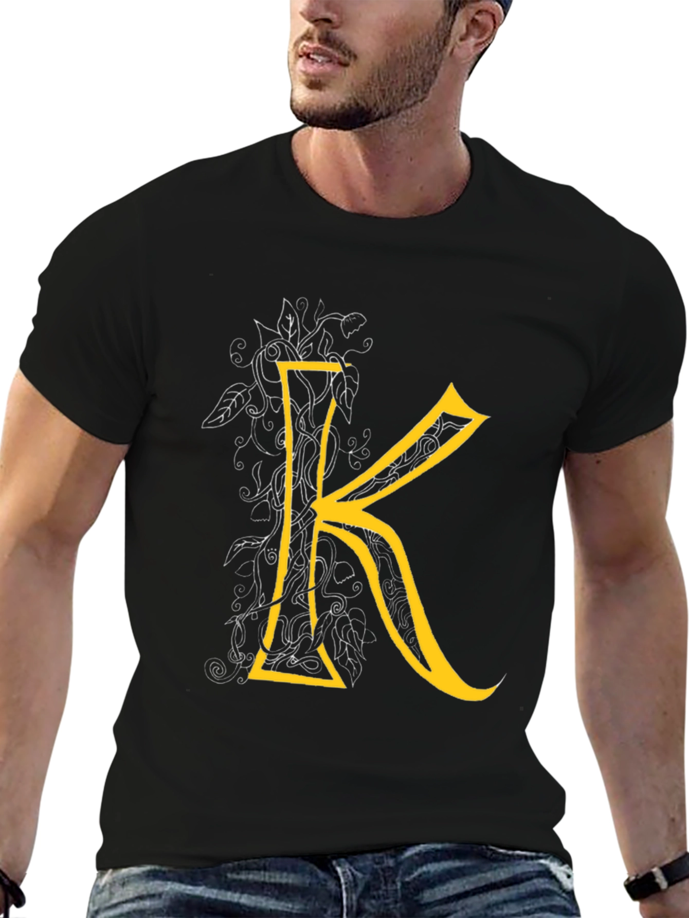 Letter K Graphic Tee - Black Cotton Blend