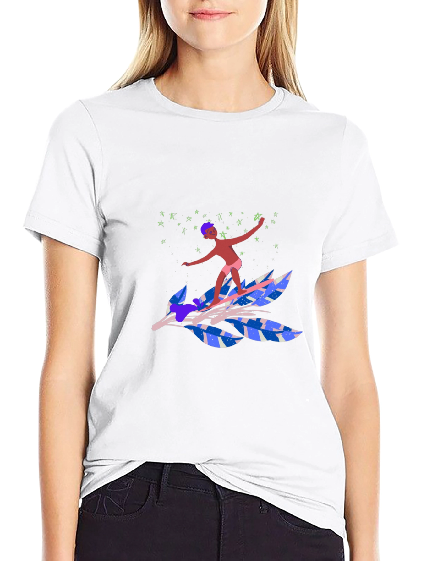 Surfing Leaf Graphic Tee - Unique Design