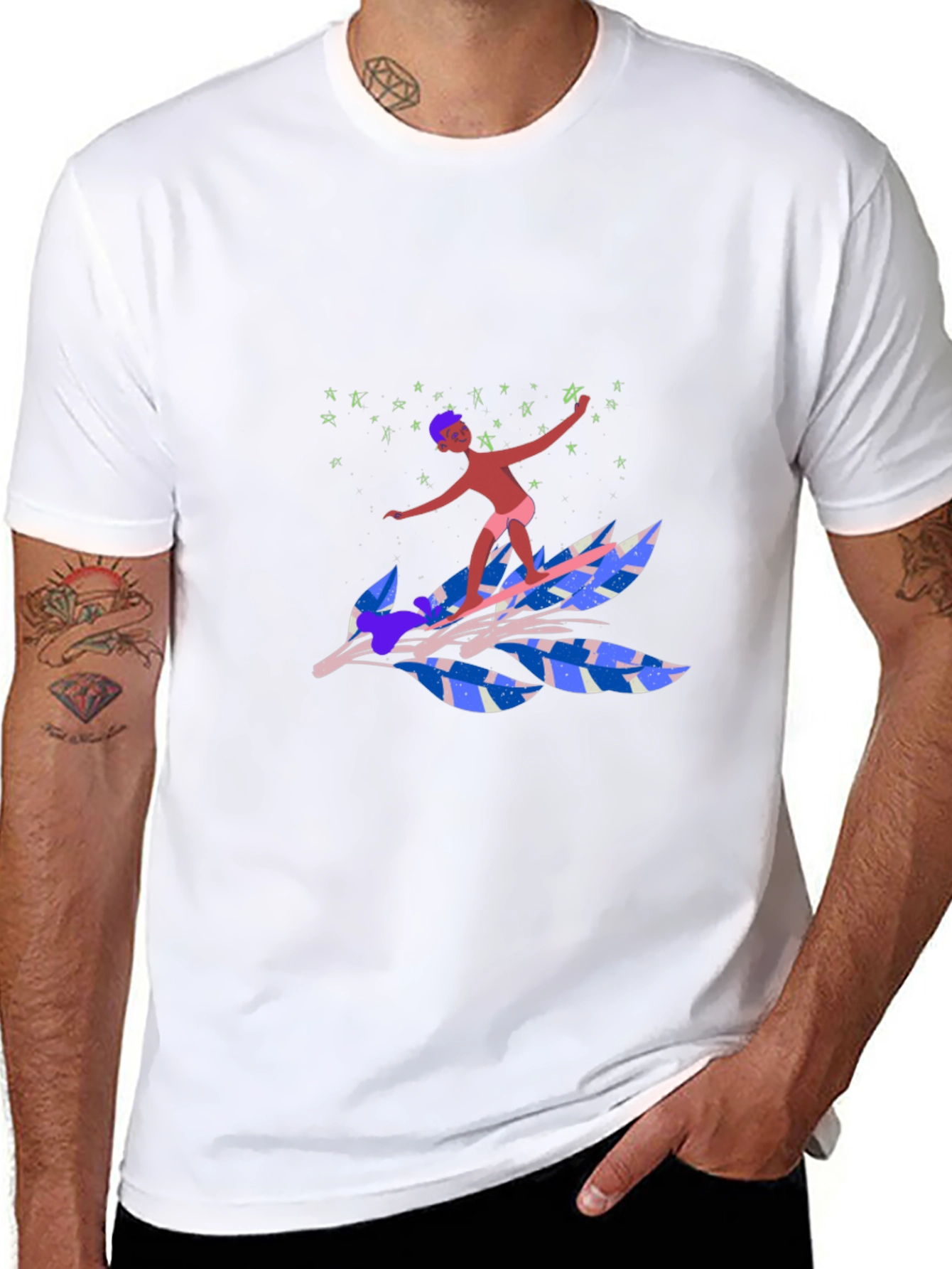 Surfing Leaf Graphic Tee - Unique Design