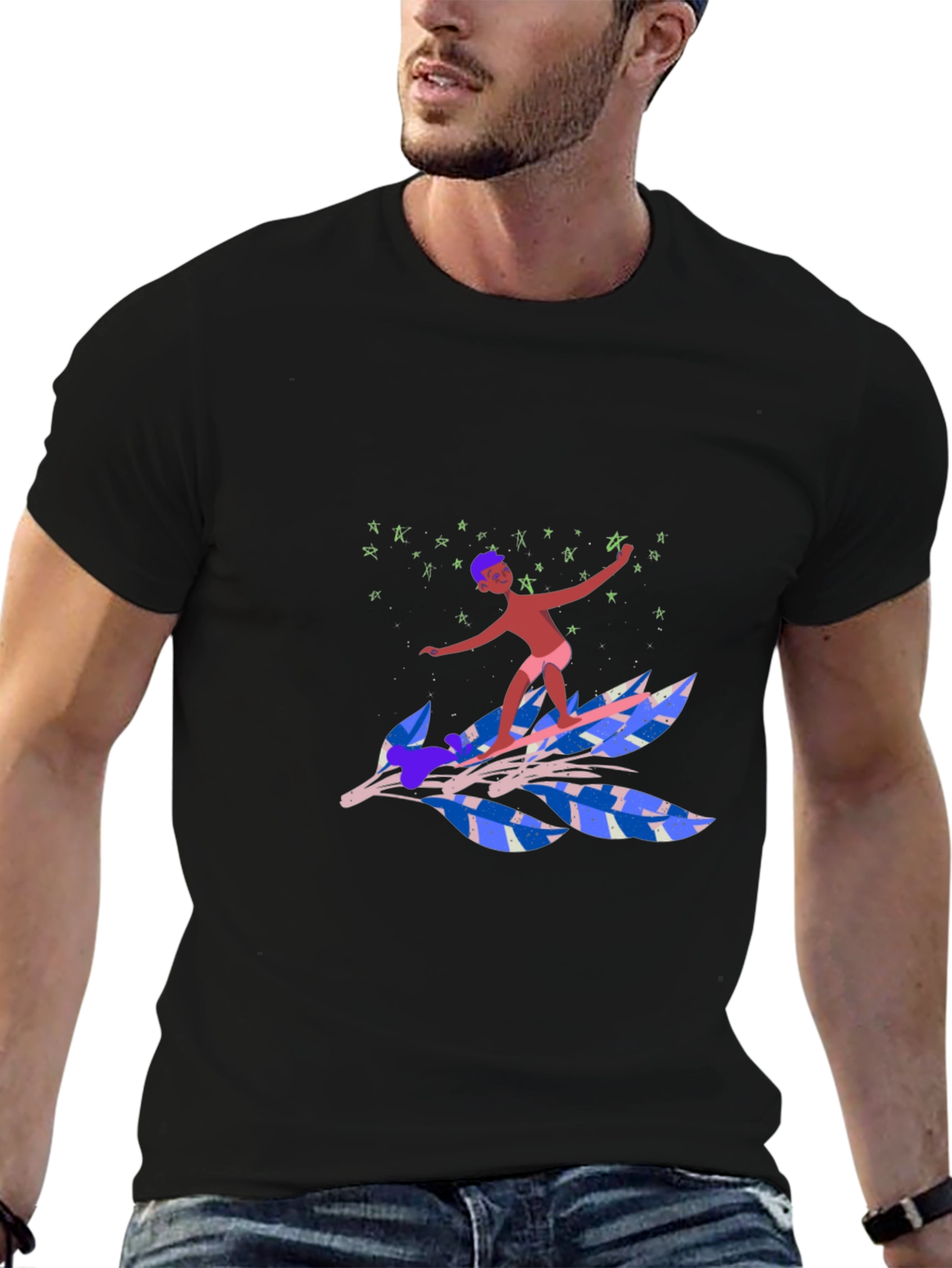 Surfing Leaf Graphic Tee - Unique Design