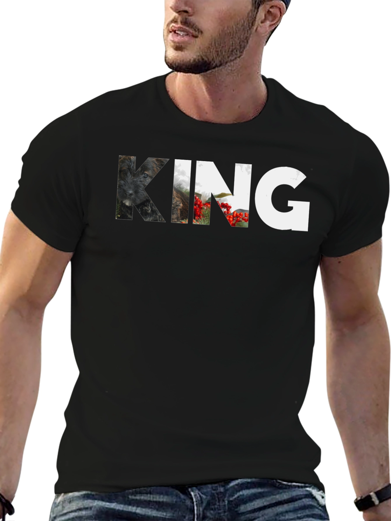 King Dog Portrait T-Shirt - Unisex Black Tee