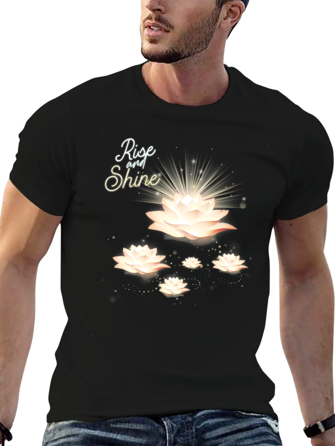 Rise and Shine Lotus Flower Black T-Shirt