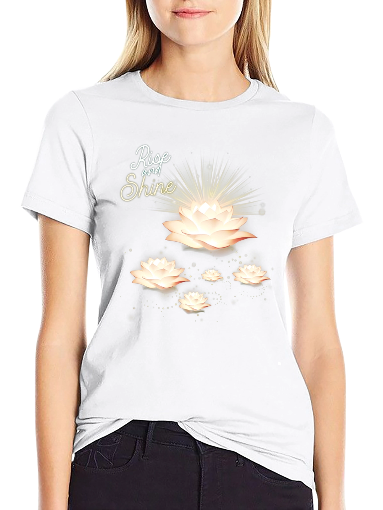 Rise and Shine Lotus Flower Black T-Shirt