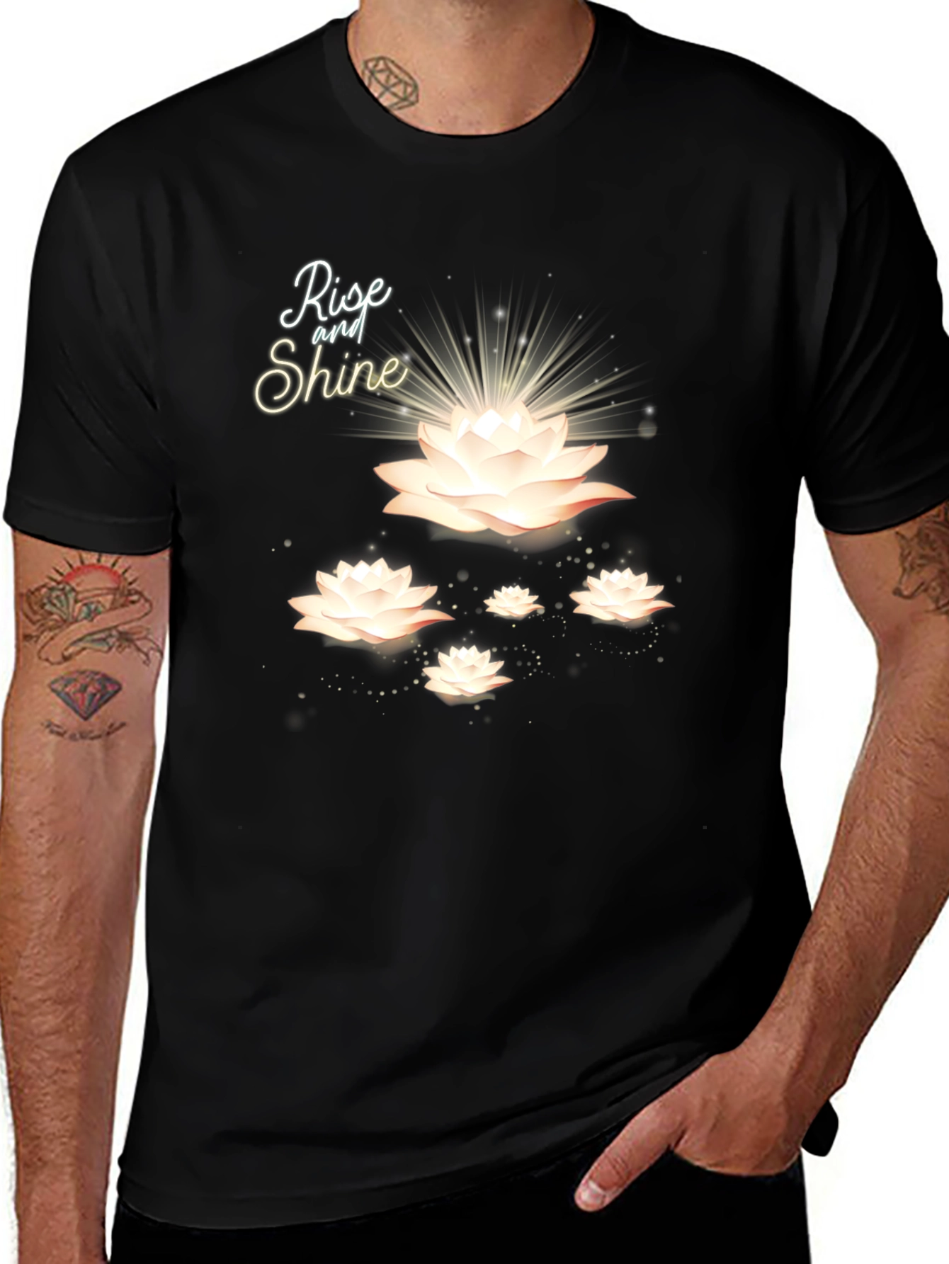 Rise and Shine Lotus Flower Black T-Shirt