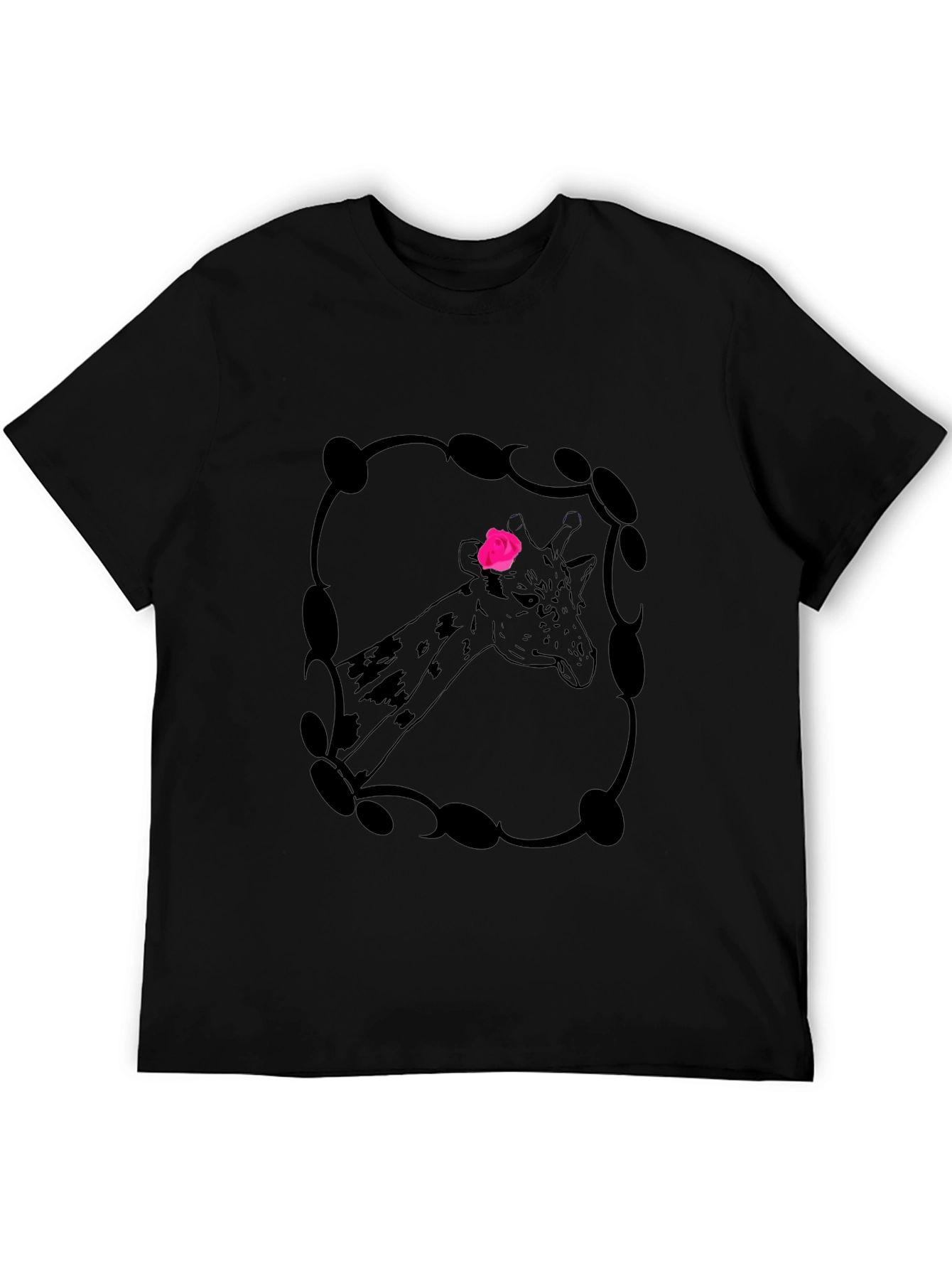 Giraffe Rose Graphic Tee - Stylish Mens Black T-Shirt