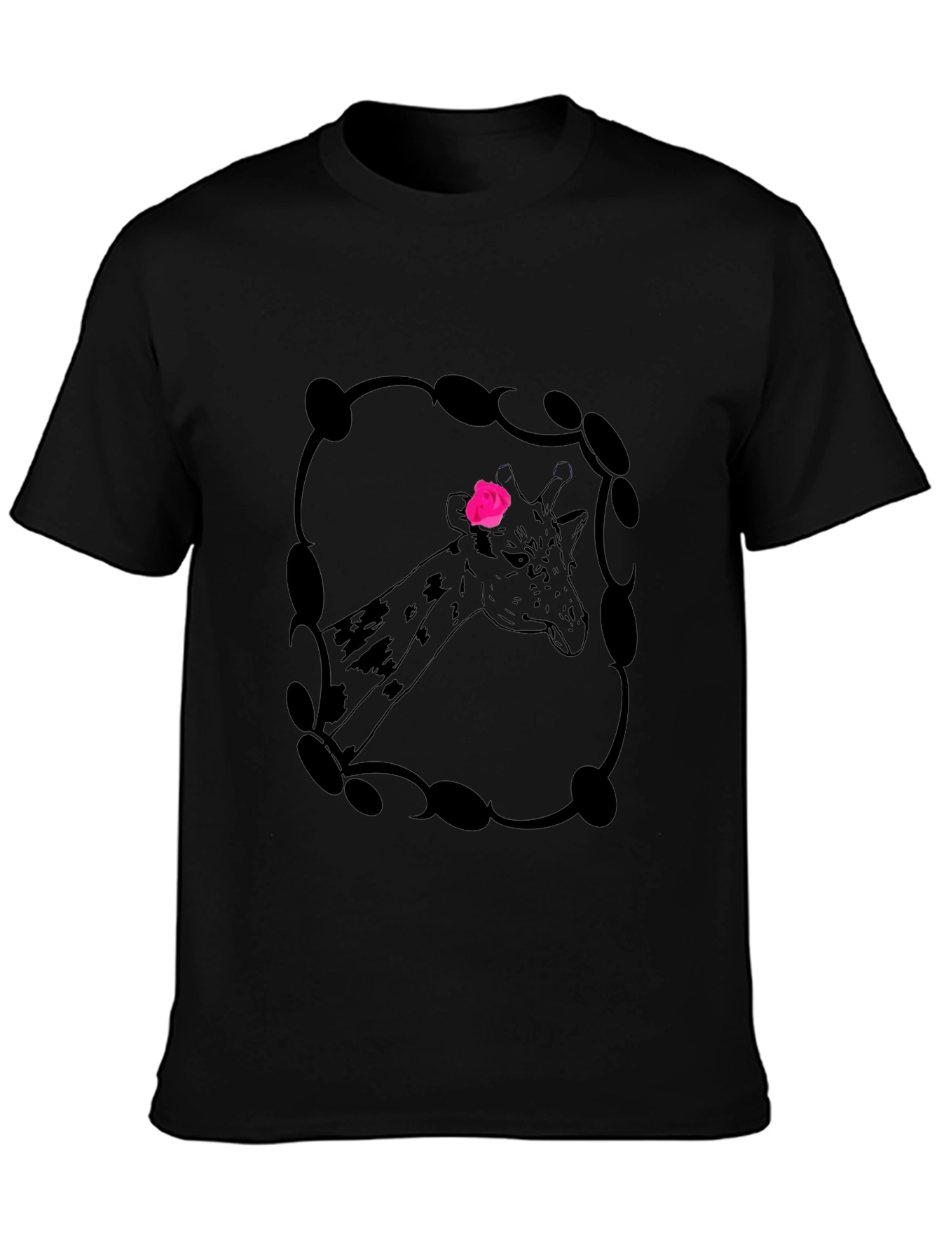 Giraffe Rose Graphic Tee - Stylish Mens Black T-Shirt