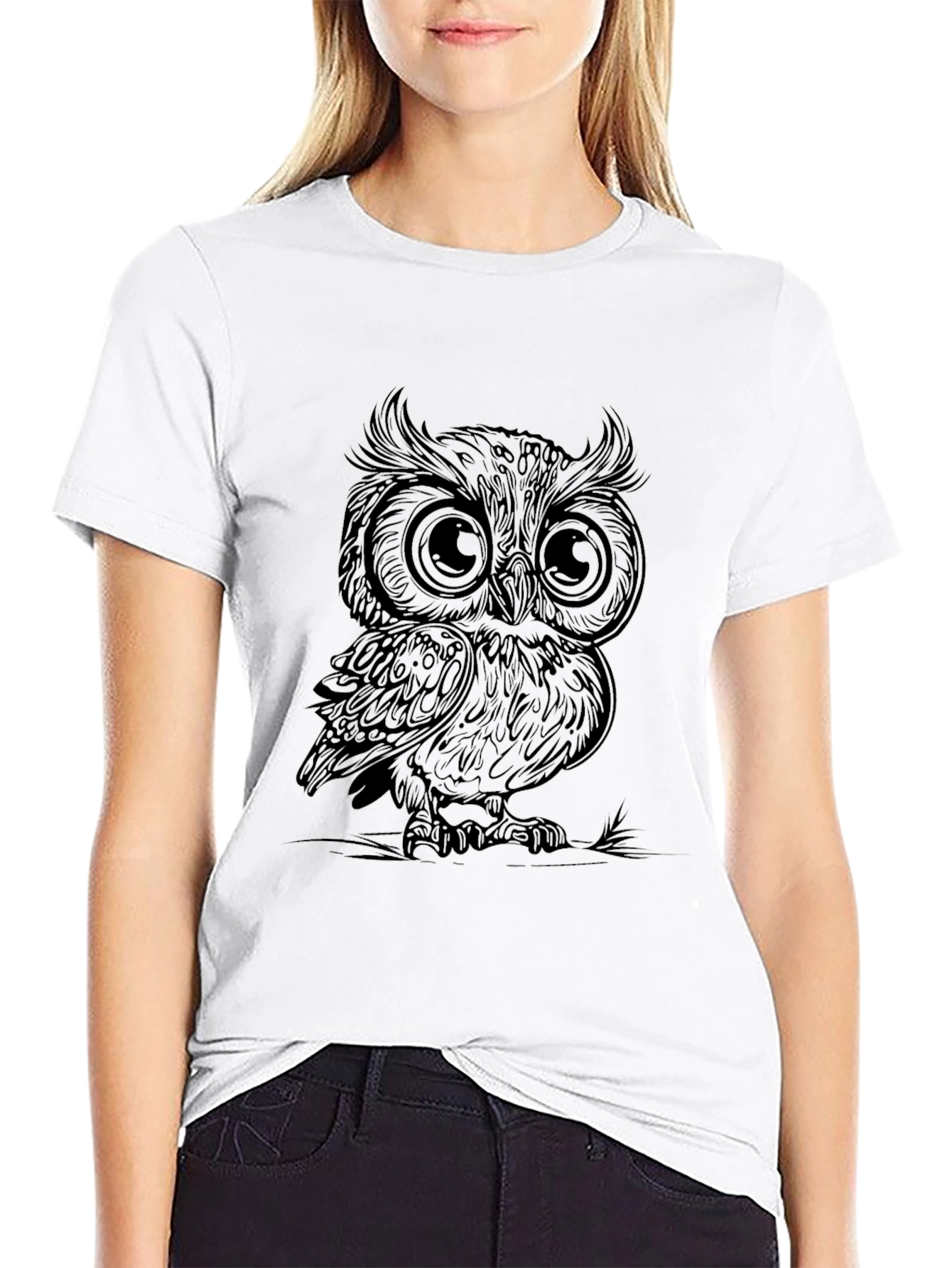 Owl Graphic Print Mens Black T-Shirt