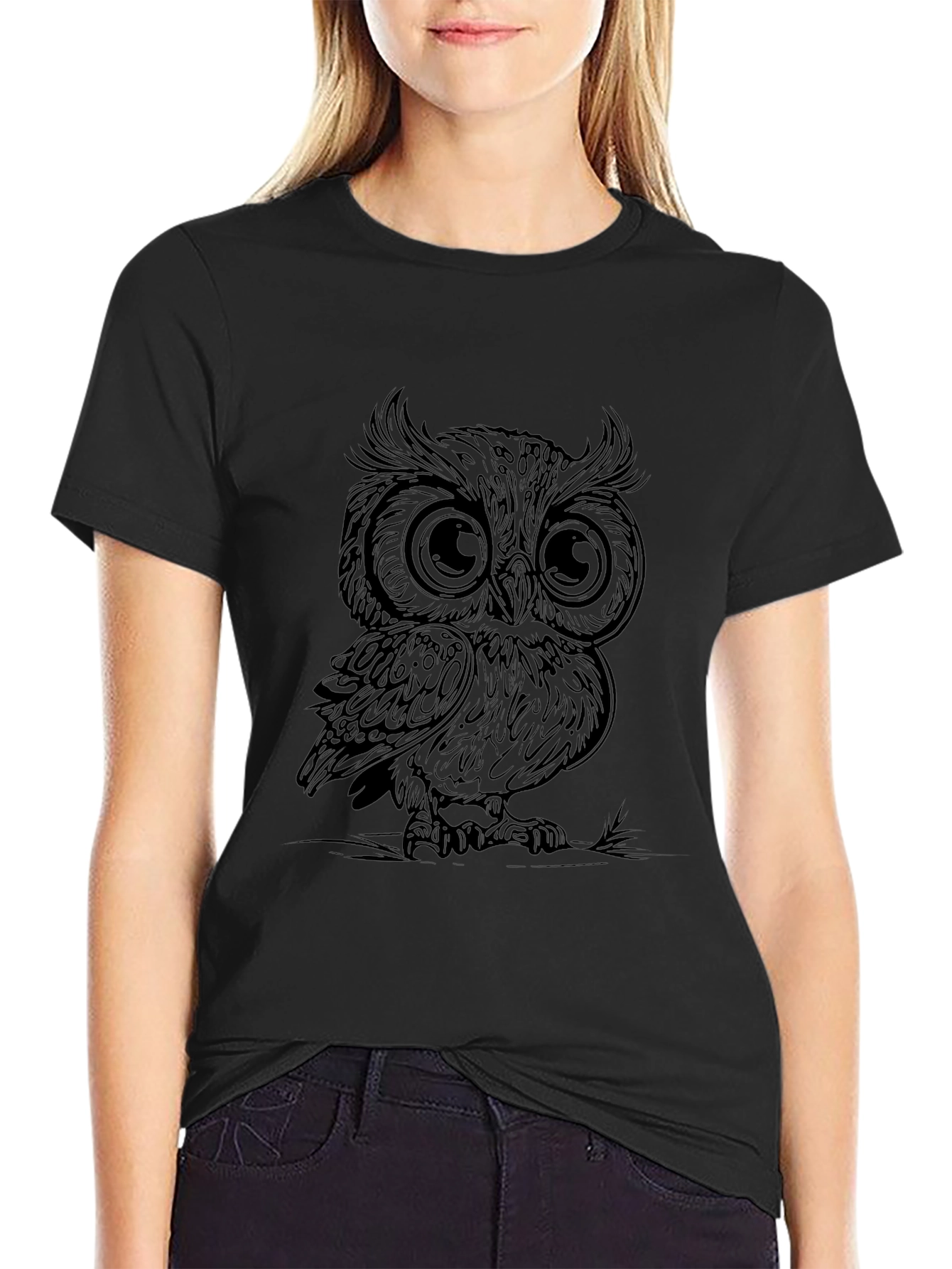 Owl Graphic Print Mens Black T-Shirt