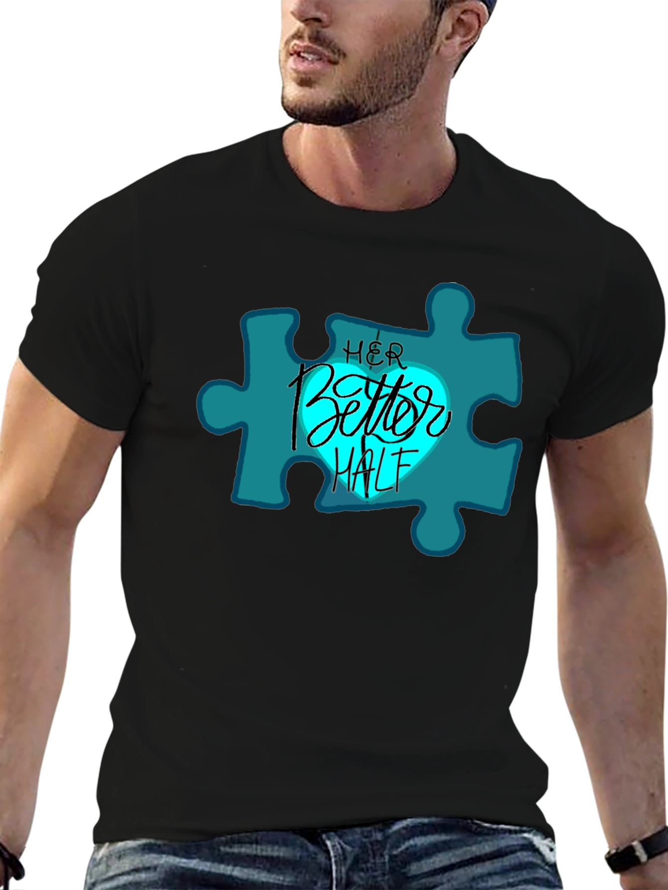 Her Better Half Matching Couples Black T-Shirt