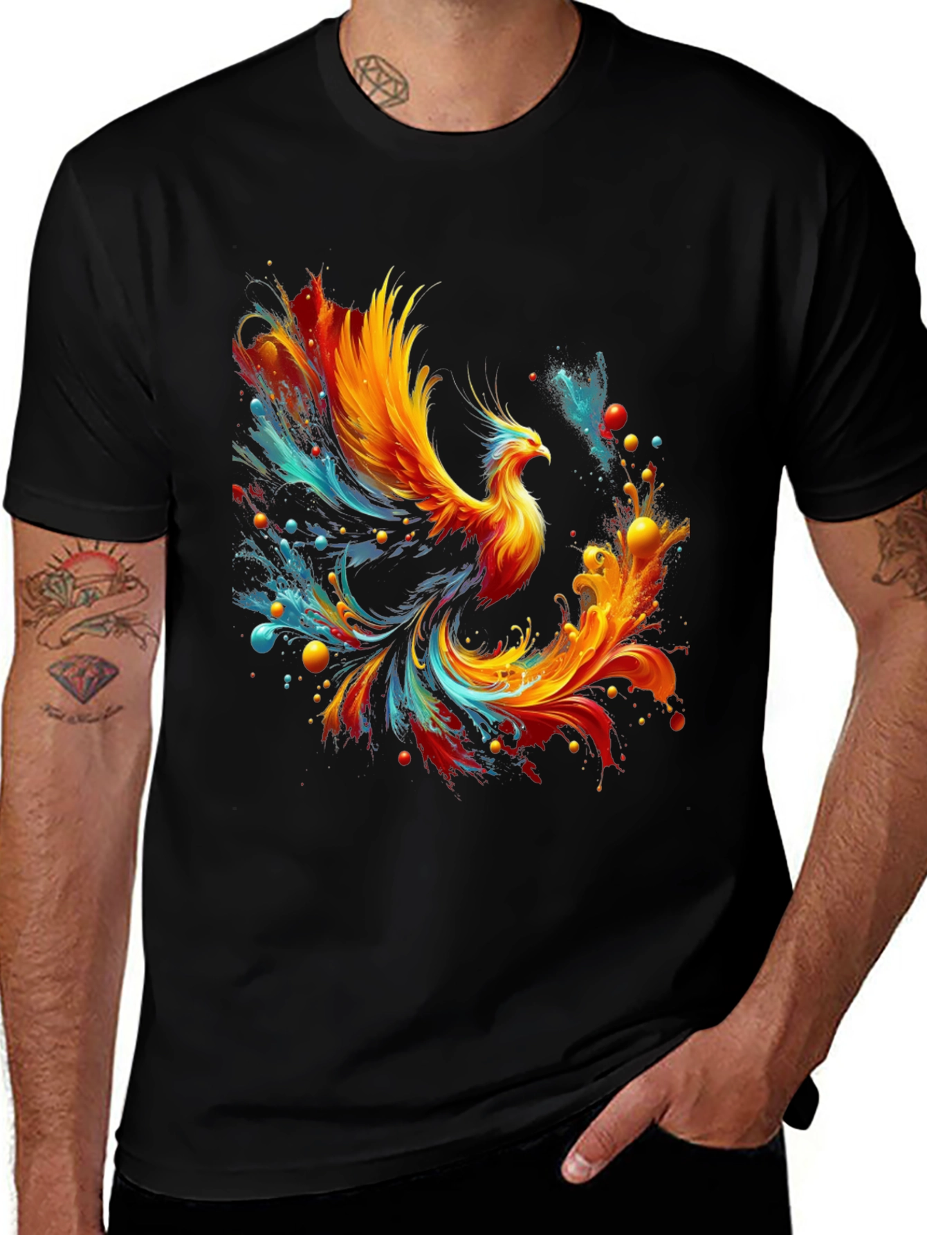 Fiery Phoenix Graphic Tee - Mens Black T-Shirt