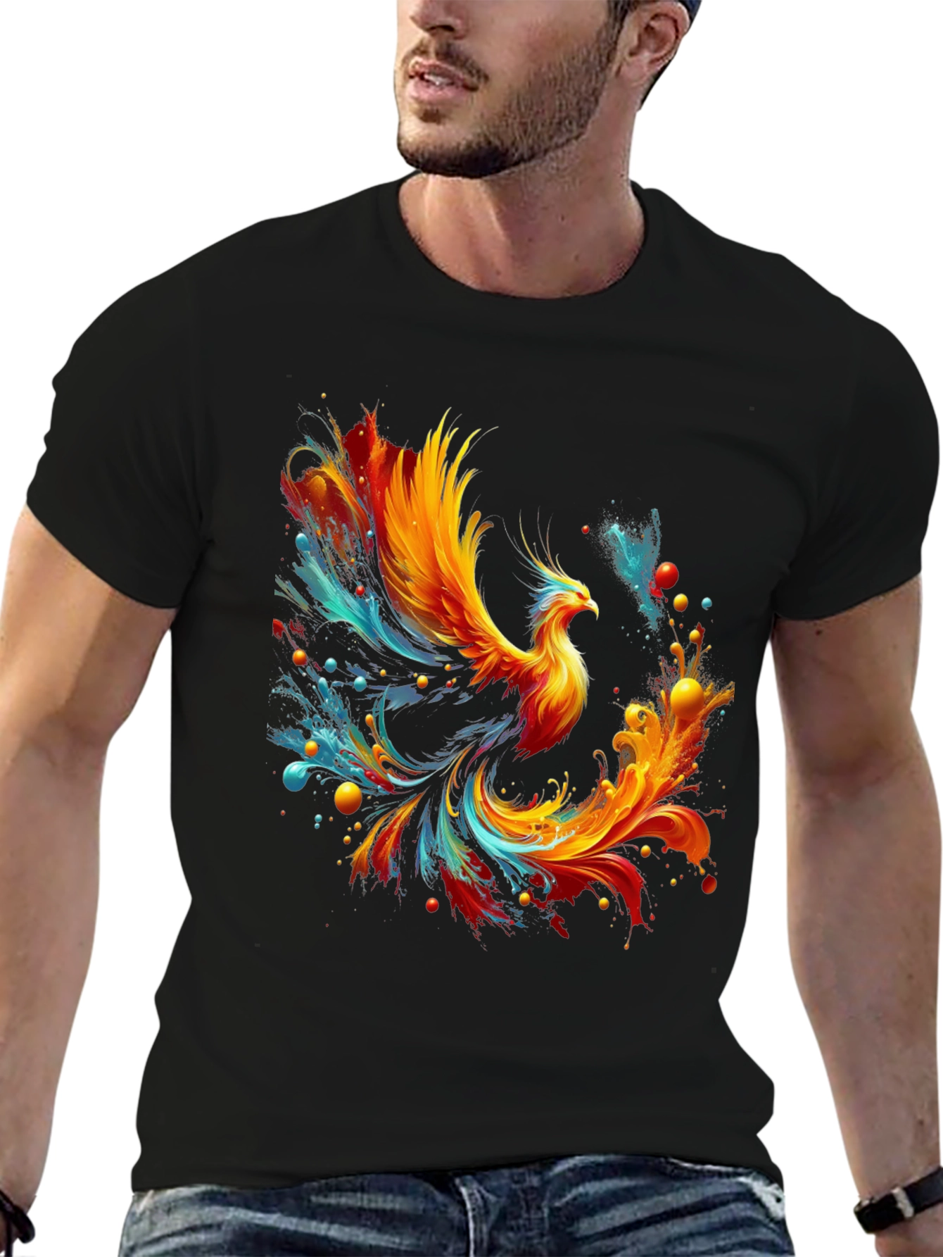 Fiery Phoenix Graphic Tee - Mens Black T-Shirt