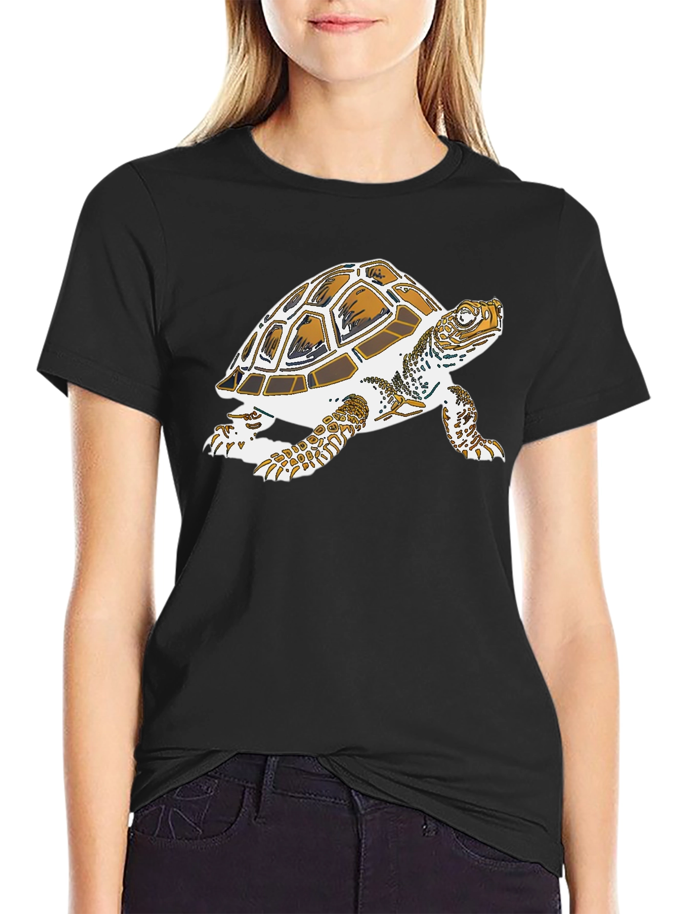 Turtle Graphic Tee - Black Cotton Casual Shirt