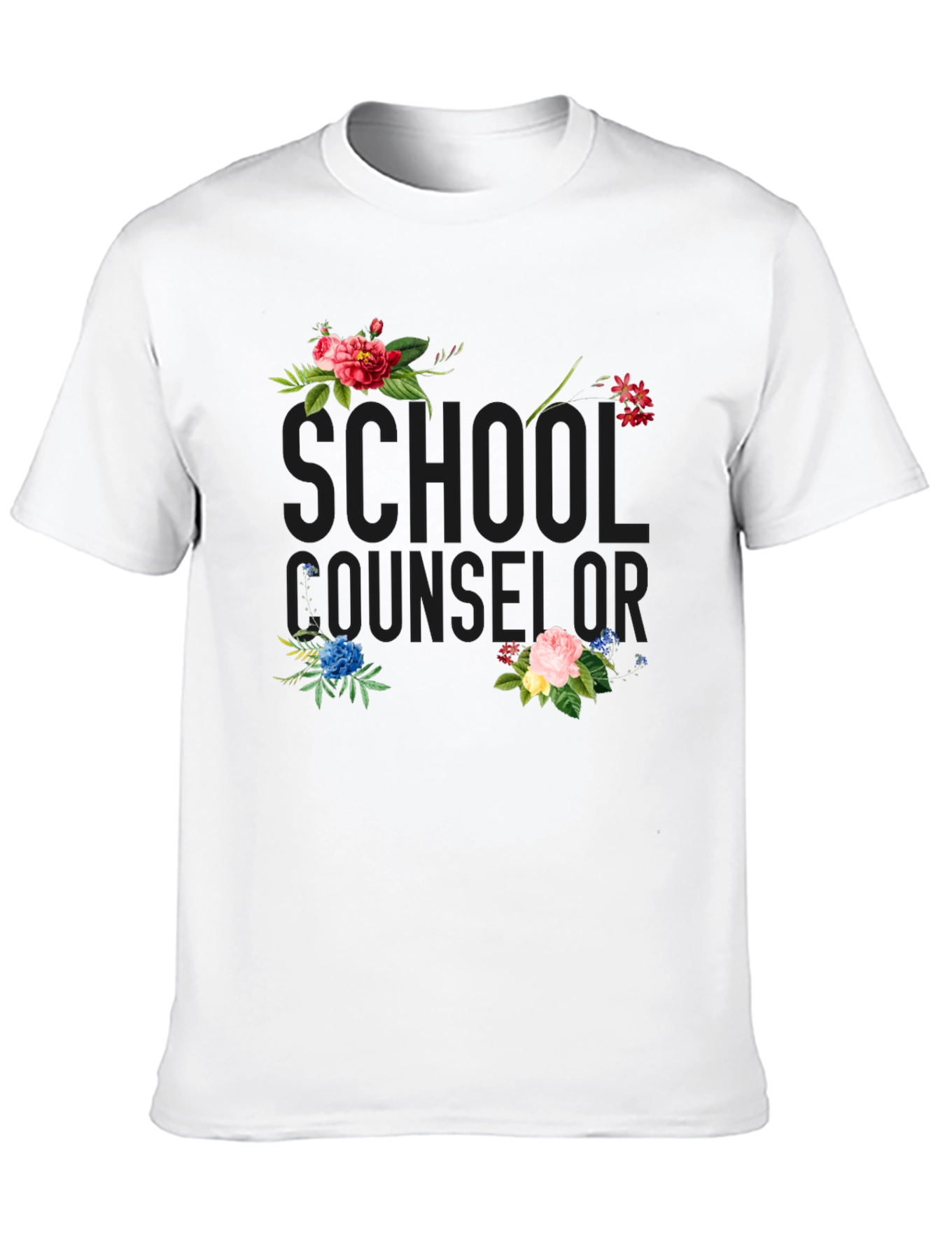 Floral School Counselor Black T-Shirt