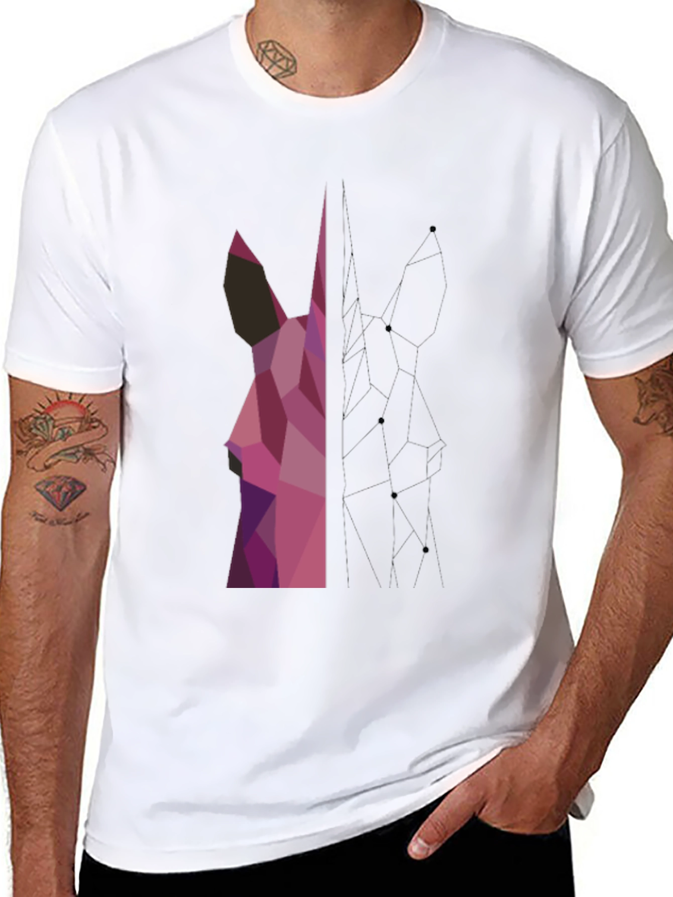 Geometric Deer Graphic Tee - Modern Art Shirt