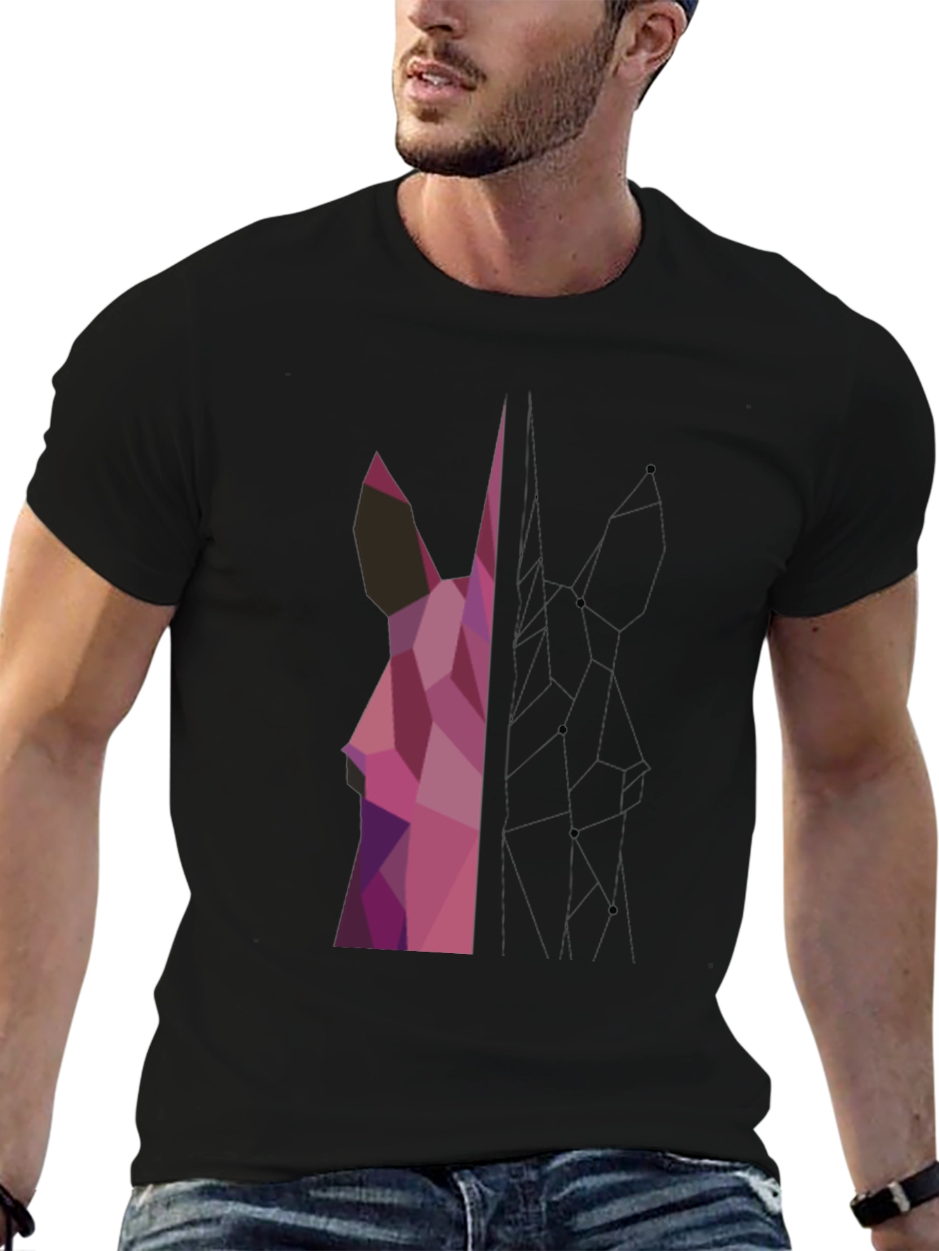Geometric Deer Graphic Tee - Modern Art Shirt