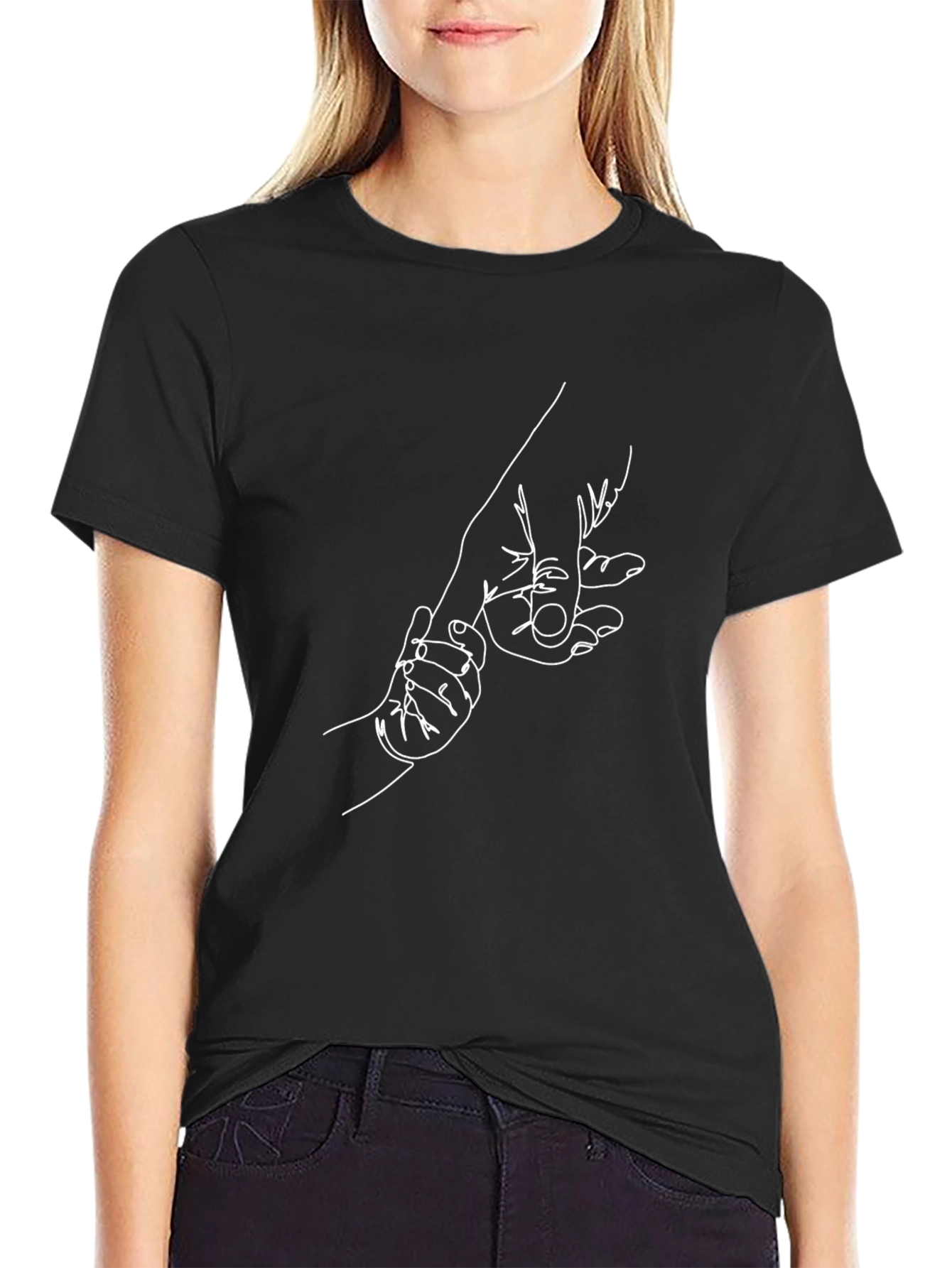 Minimalist Hand-in-Hand Black Graphic Tee