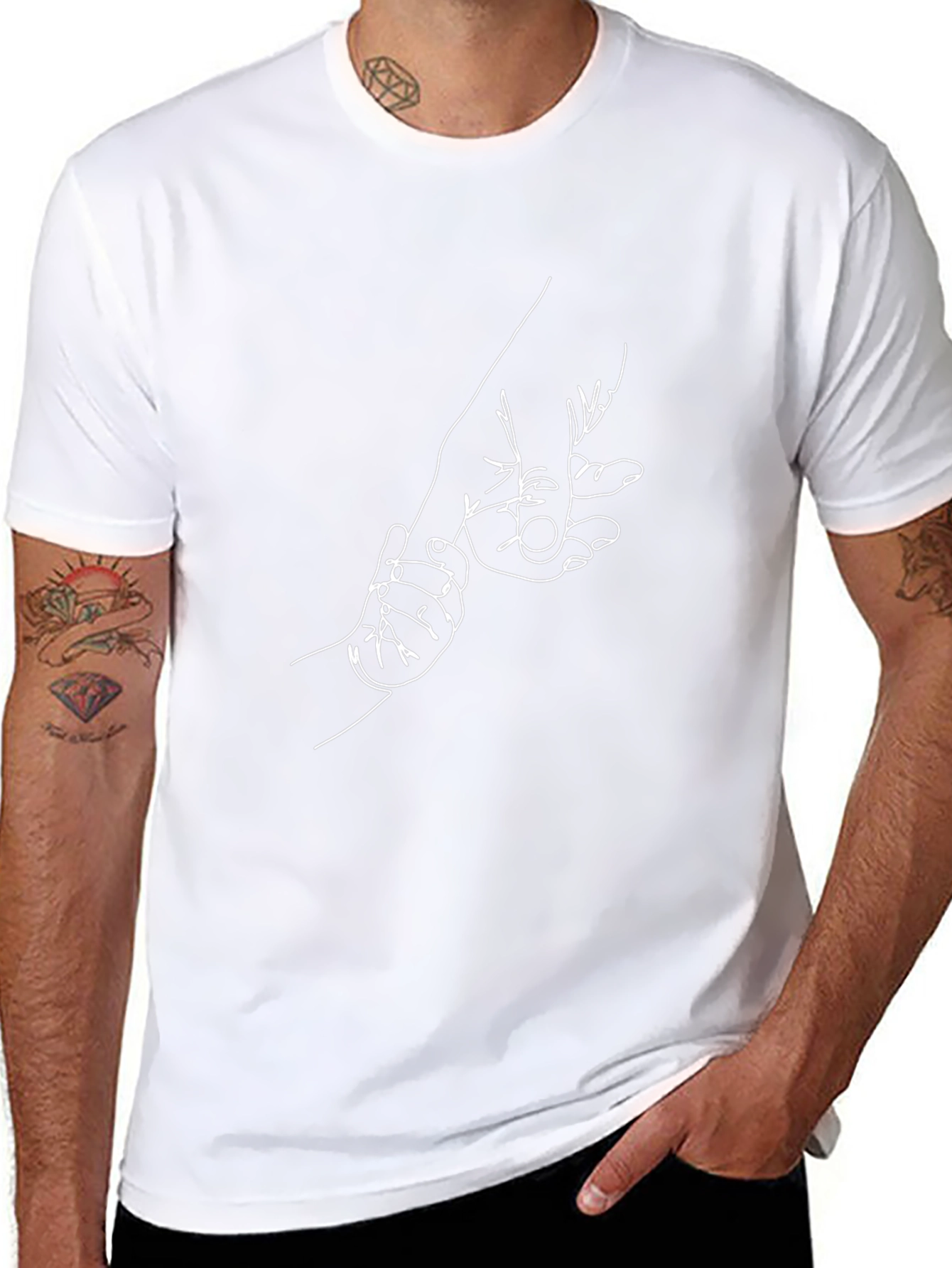 Minimalist Hand-in-Hand Black Graphic Tee