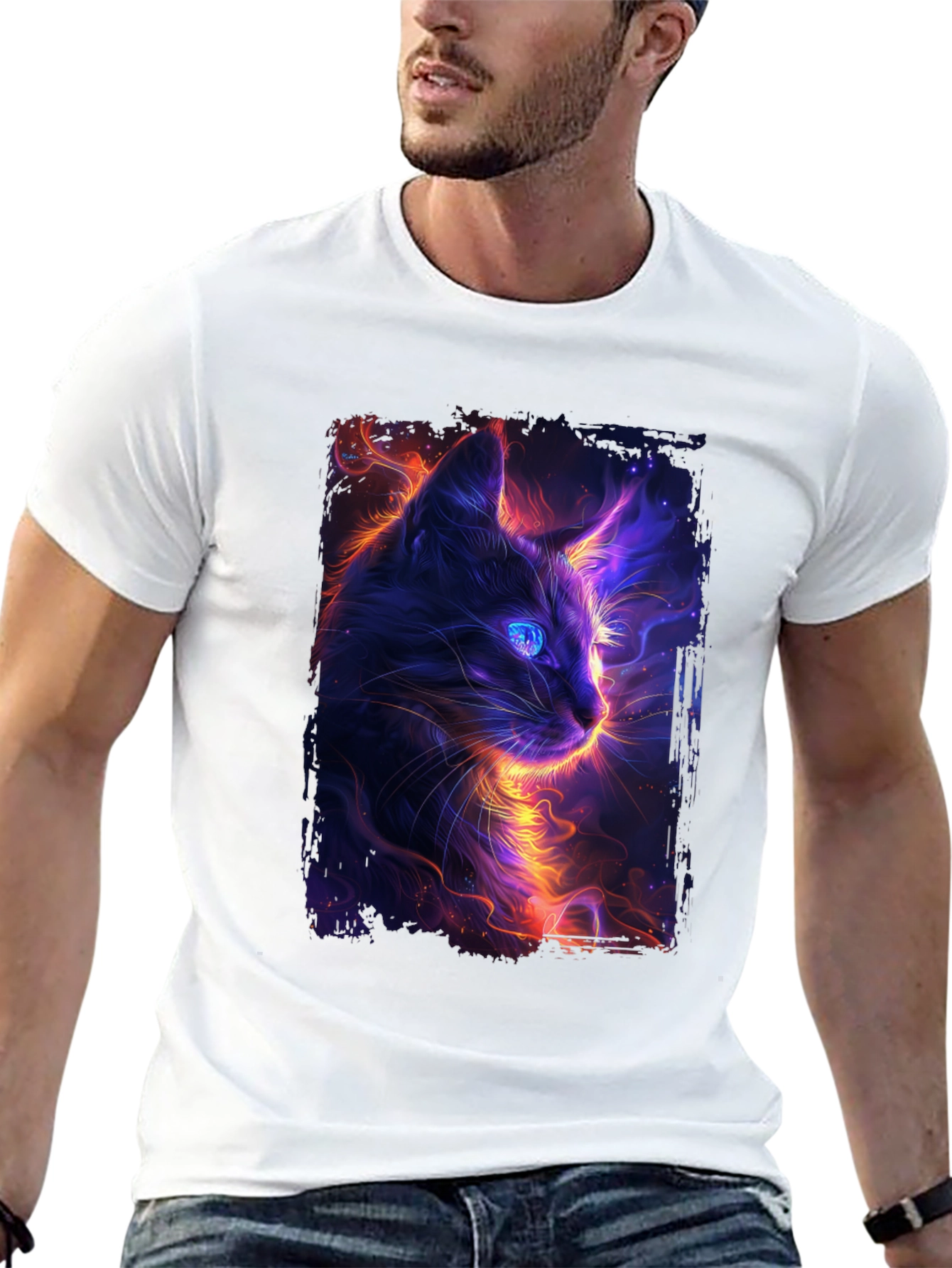 Neon Cat Graphic Black T-Shirt