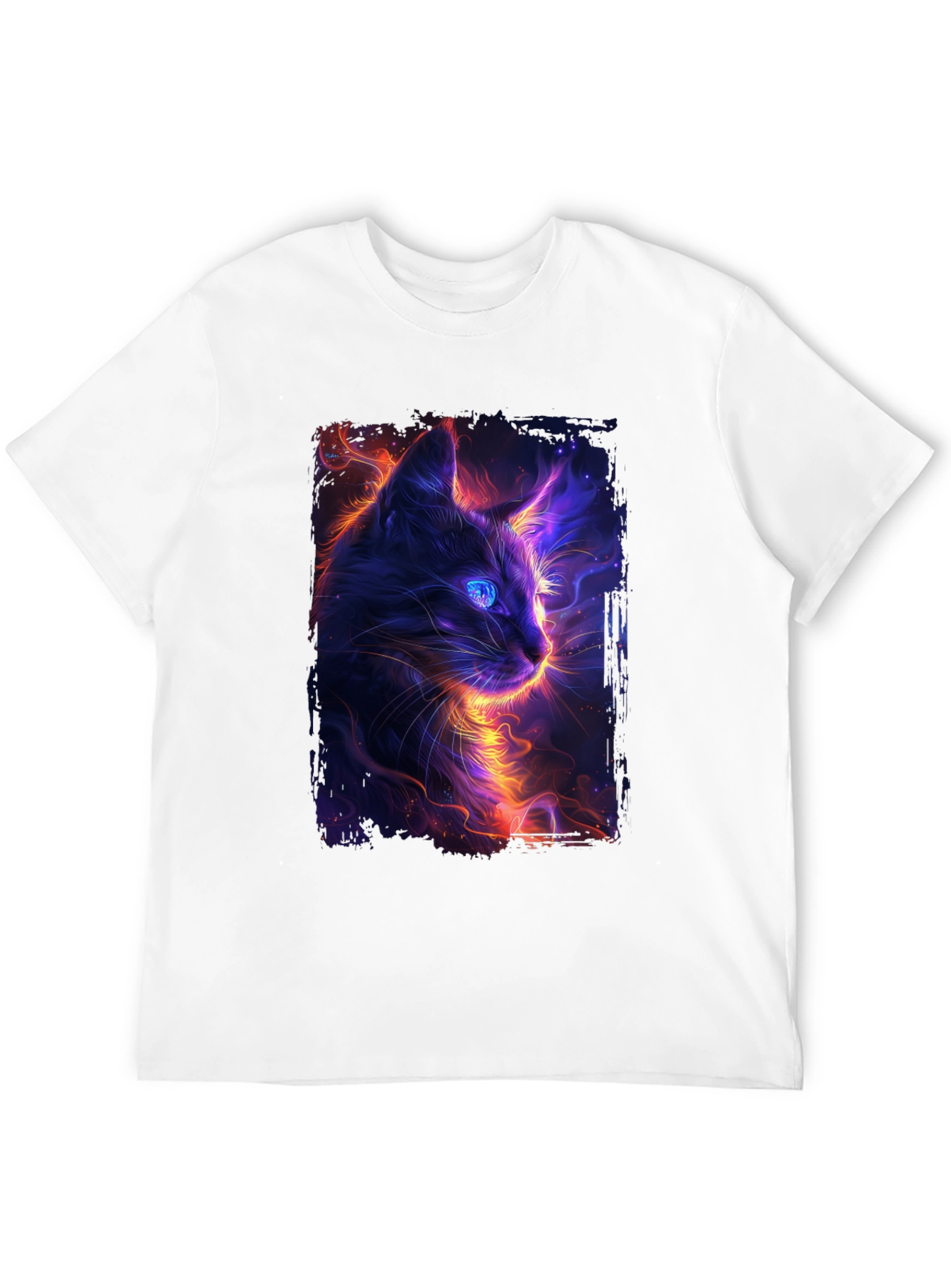 Neon Cat Graphic Black T-Shirt