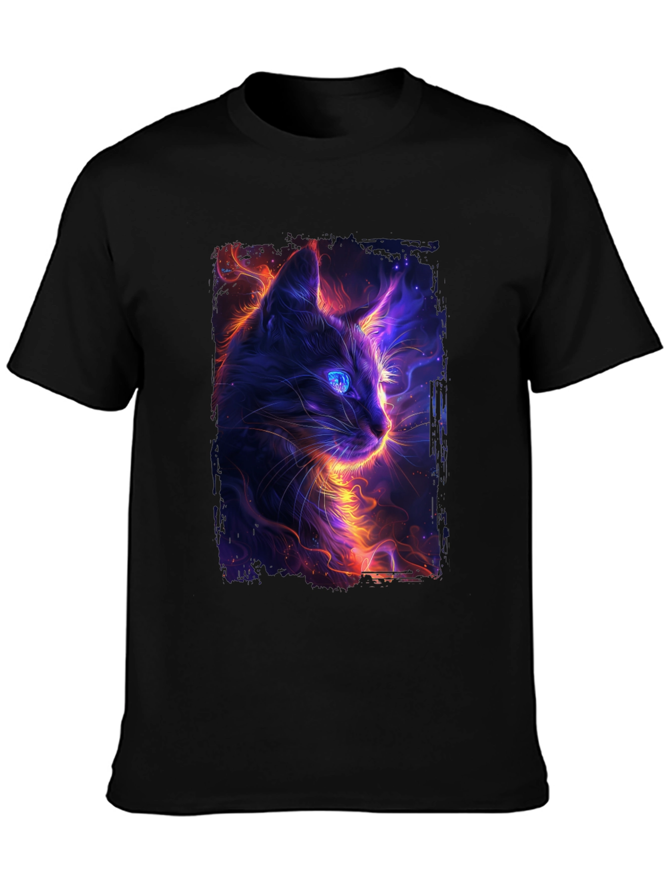 Neon Cat Graphic Black T-Shirt