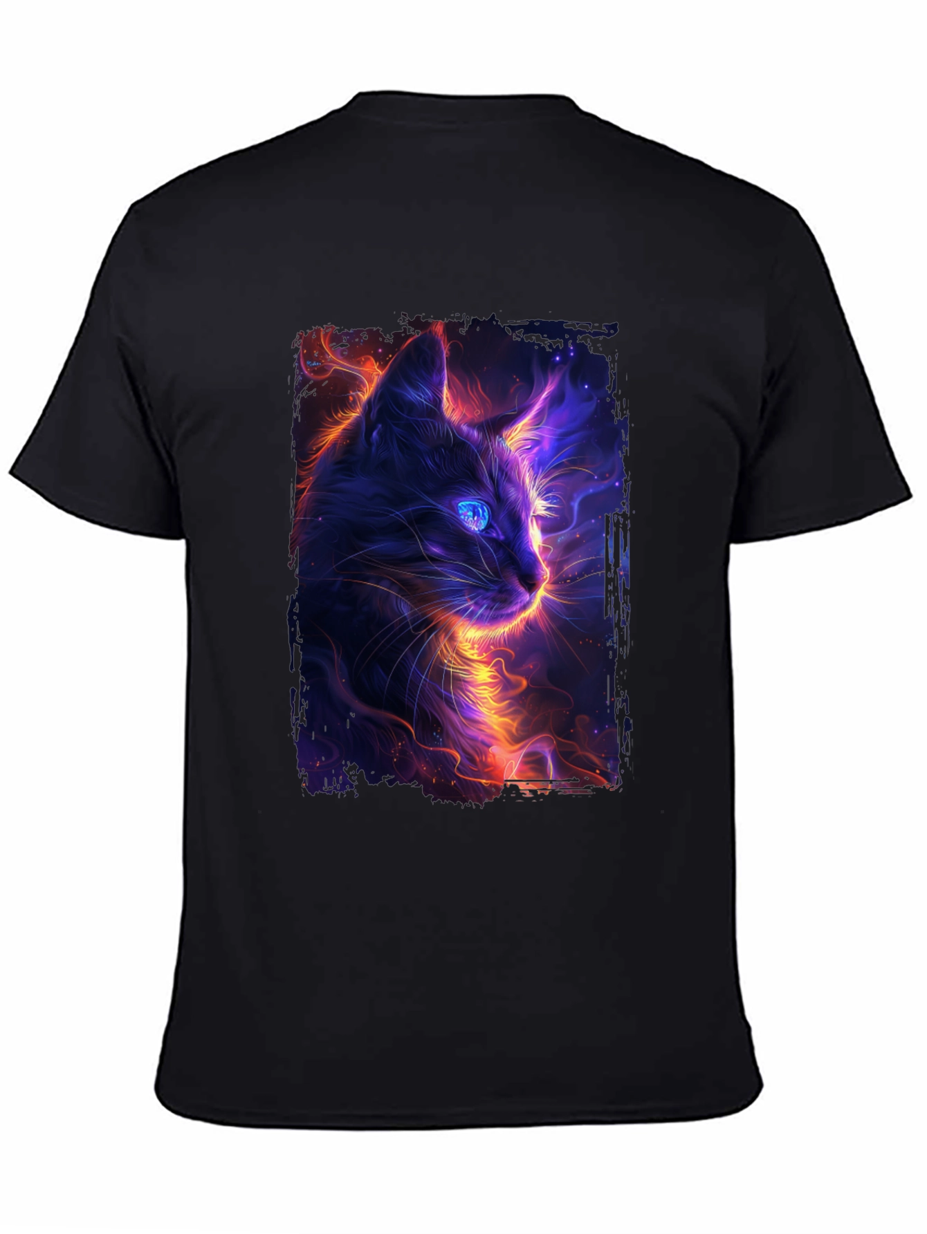 Neon Cat Graphic Black T-Shirt