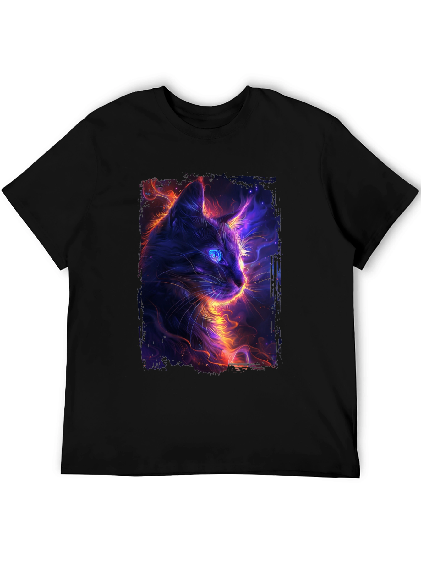 Neon Cat Graphic Black T-Shirt