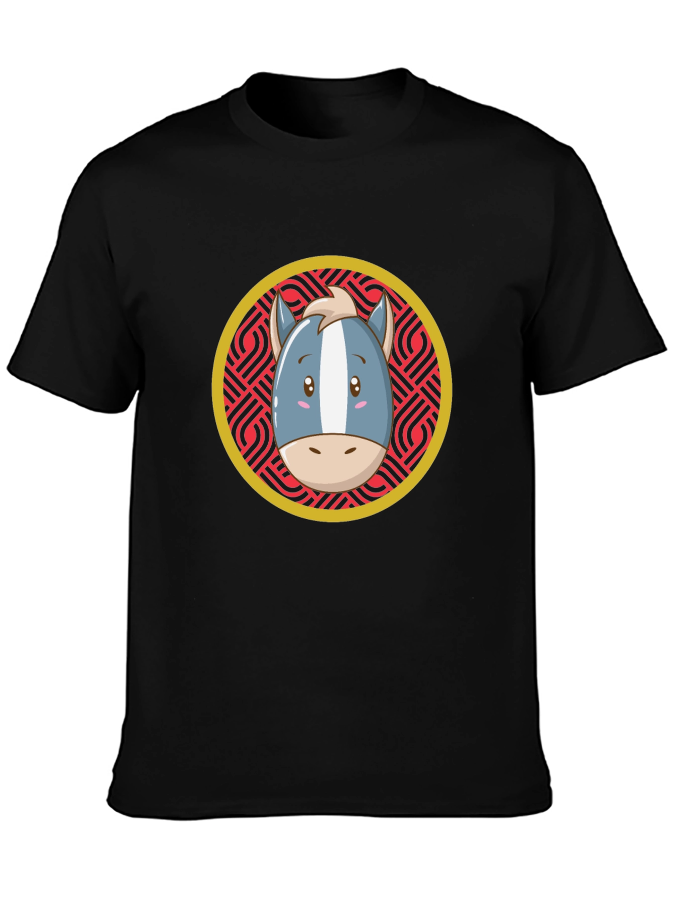 Cartoon Horse Graphic Tee - Black T-Shirt