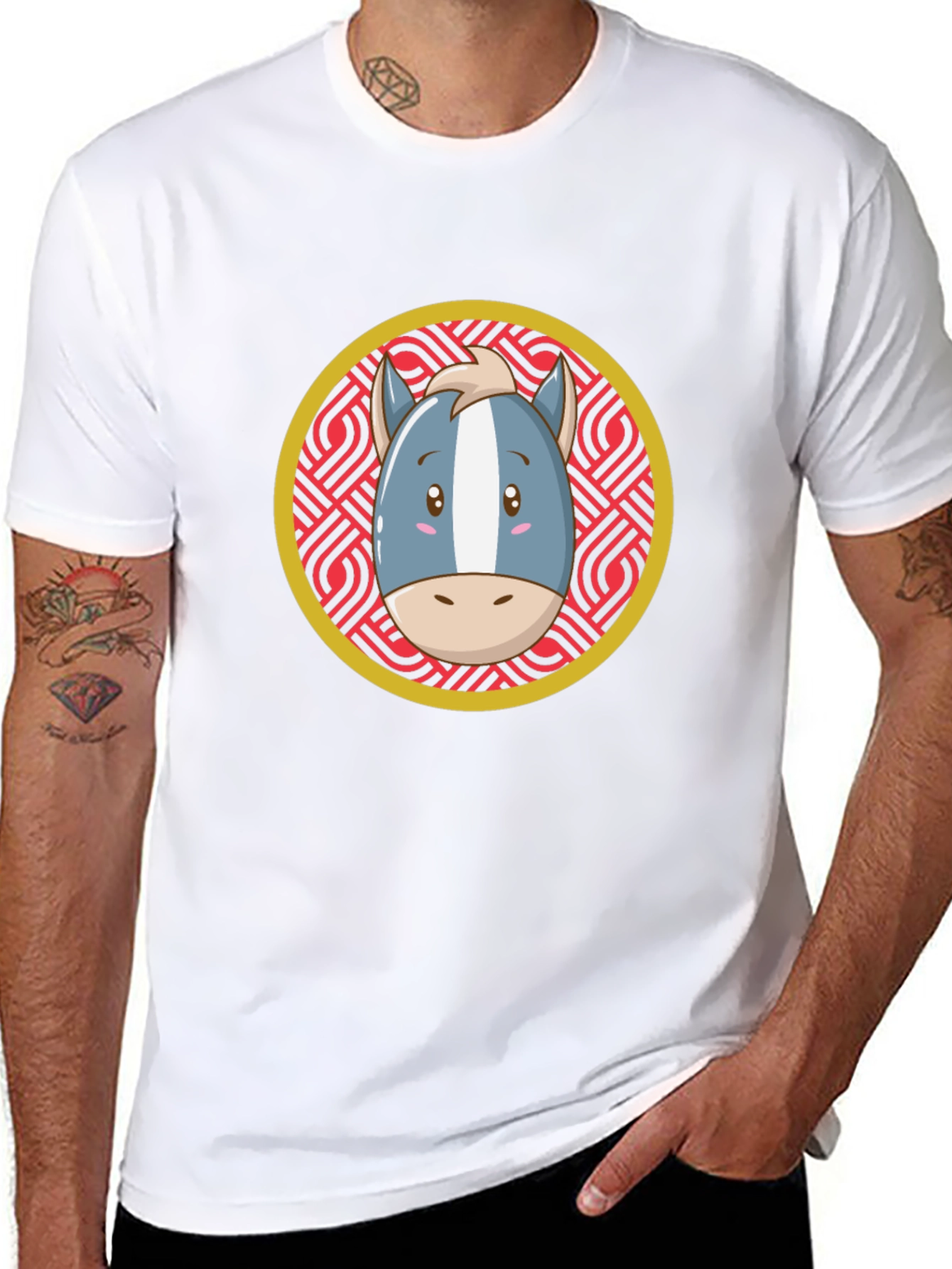 Cartoon Horse Graphic Tee - Black T-Shirt