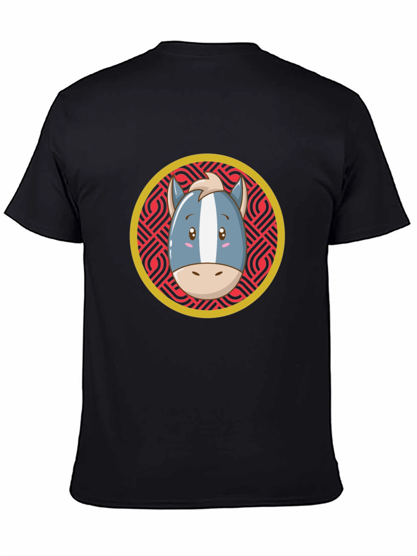 Cartoon Horse Graphic Tee - Black T-Shirt