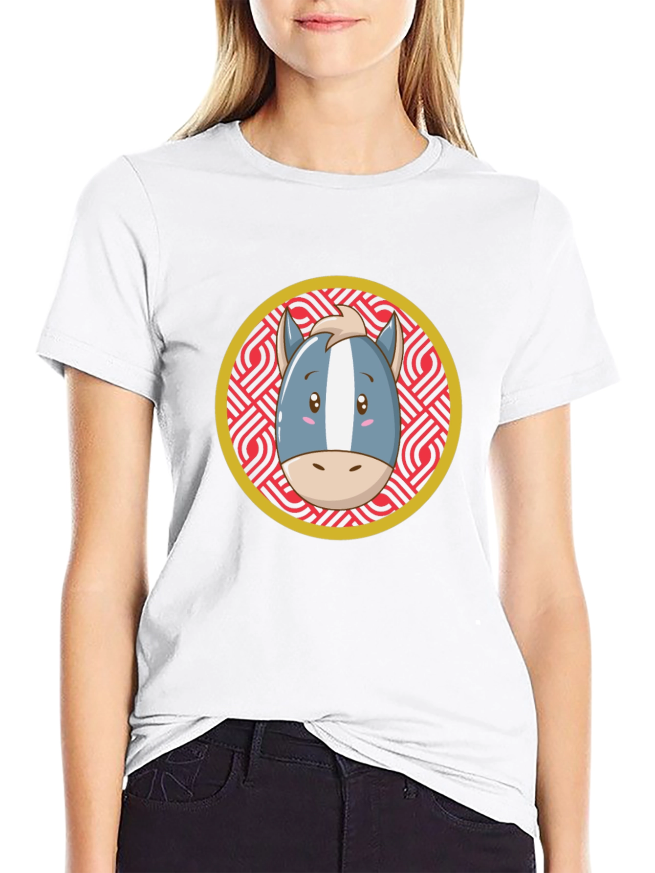 Cartoon Horse Graphic Tee - Black T-Shirt