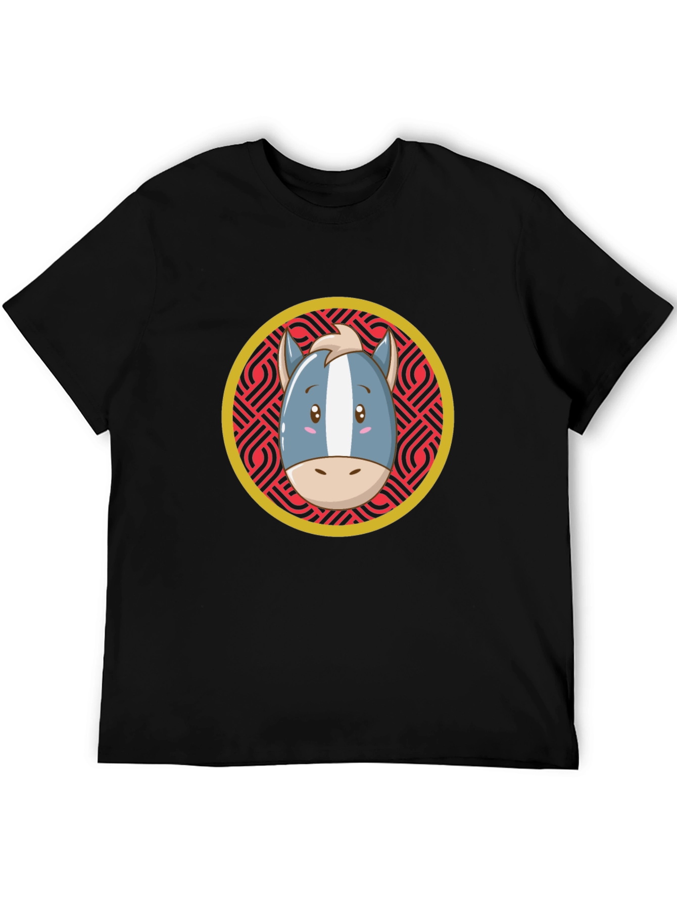 Cartoon Horse Graphic Tee - Black T-Shirt