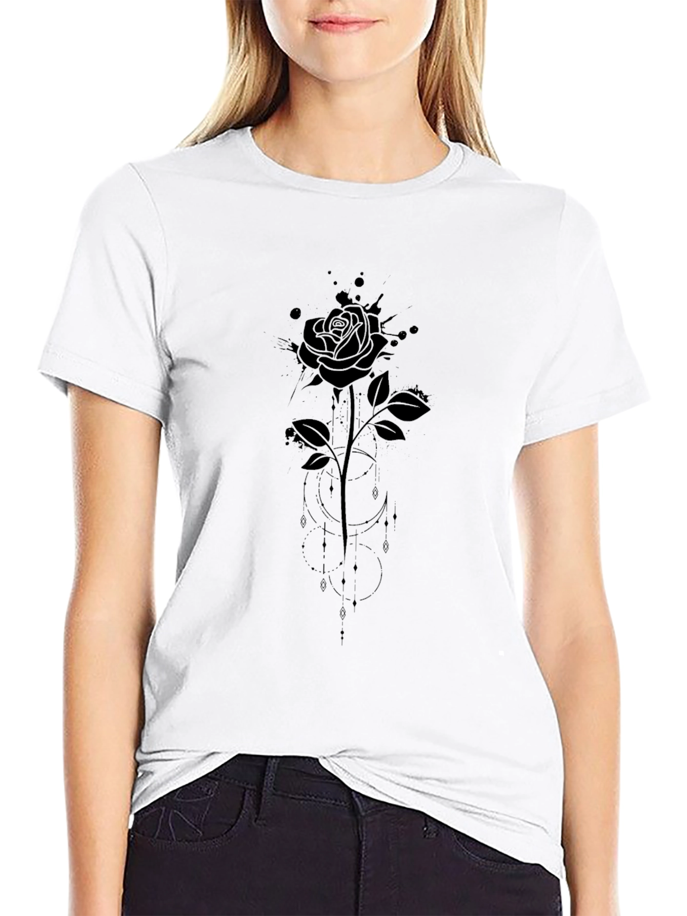 Rose Graphic Tee - Black Cotton T-Shirt